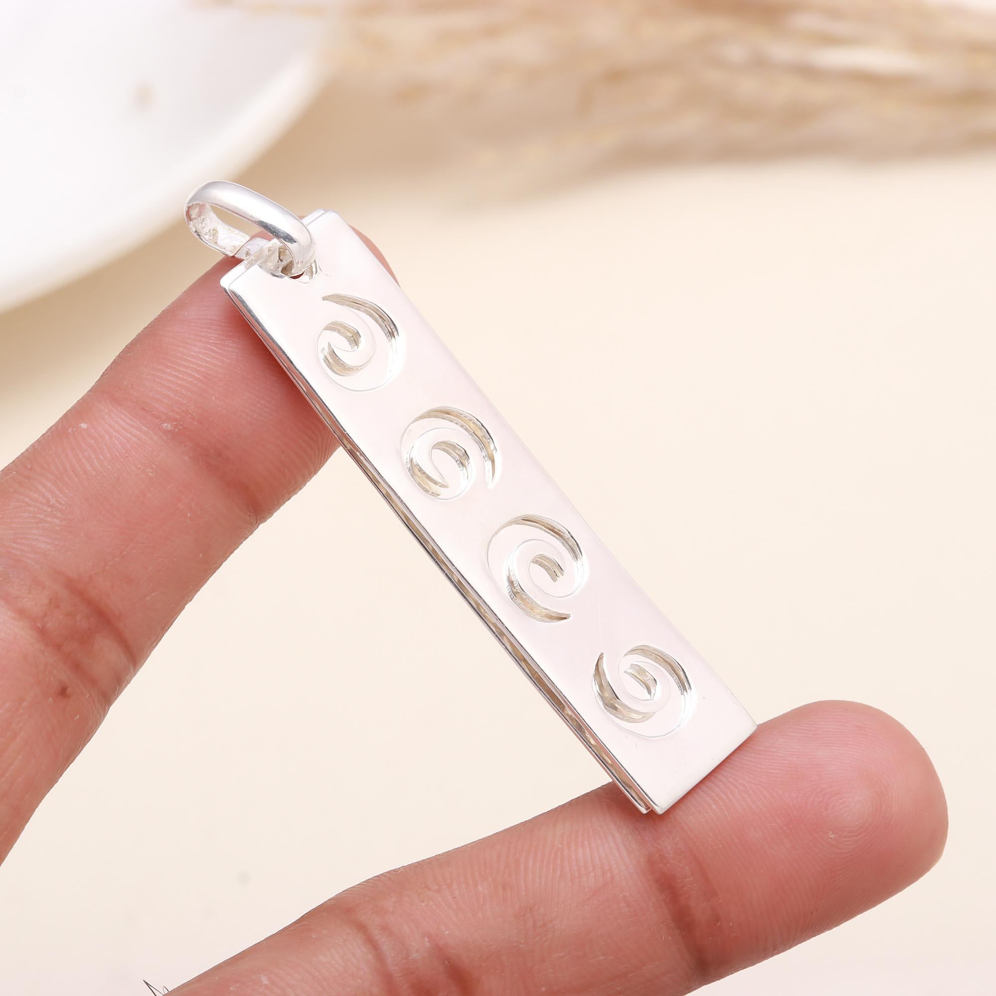 925 Sterling Silver Engraved Swirl Motif Bar Pendant