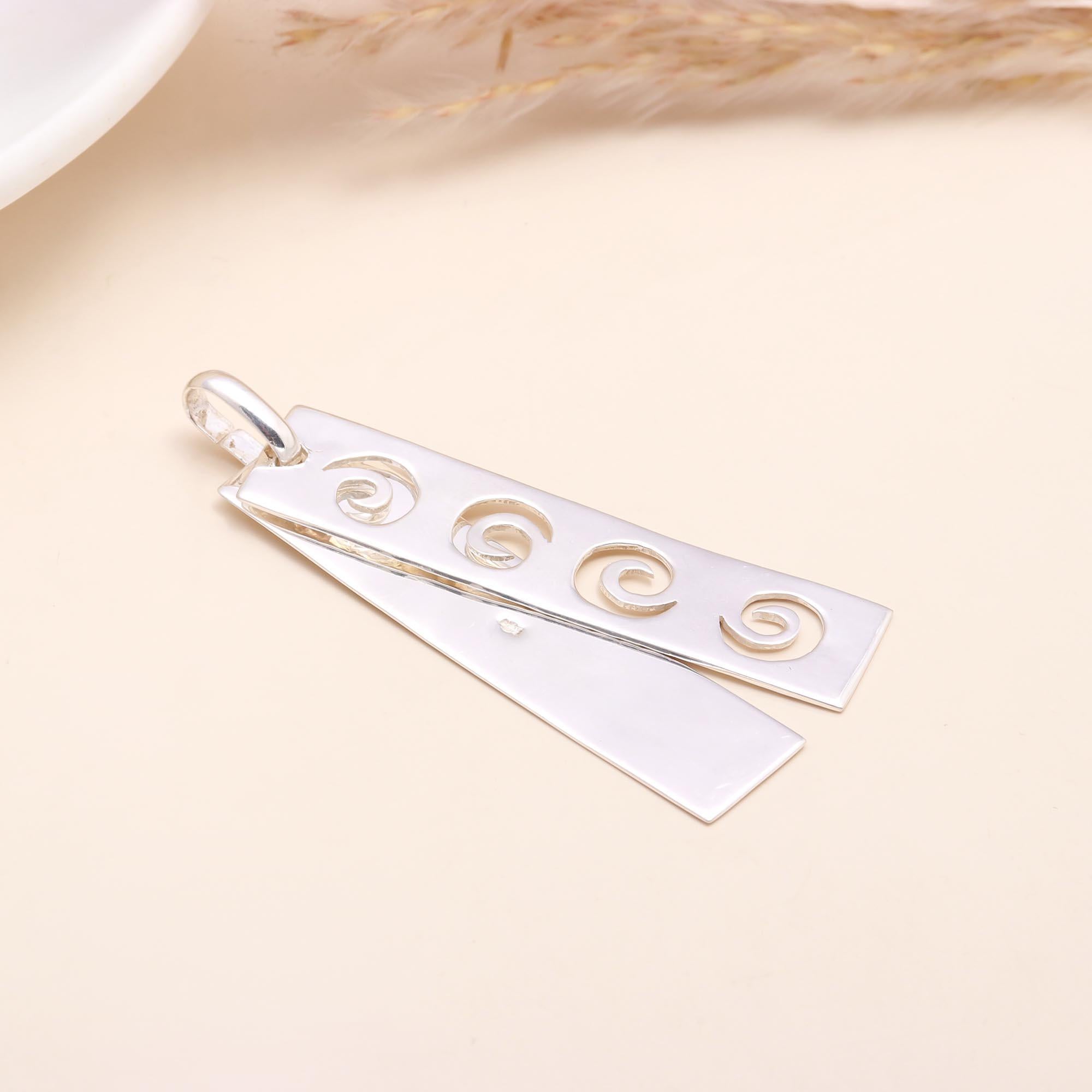 925 Sterling Silver Engraved Swirl Motif Bar Pendant