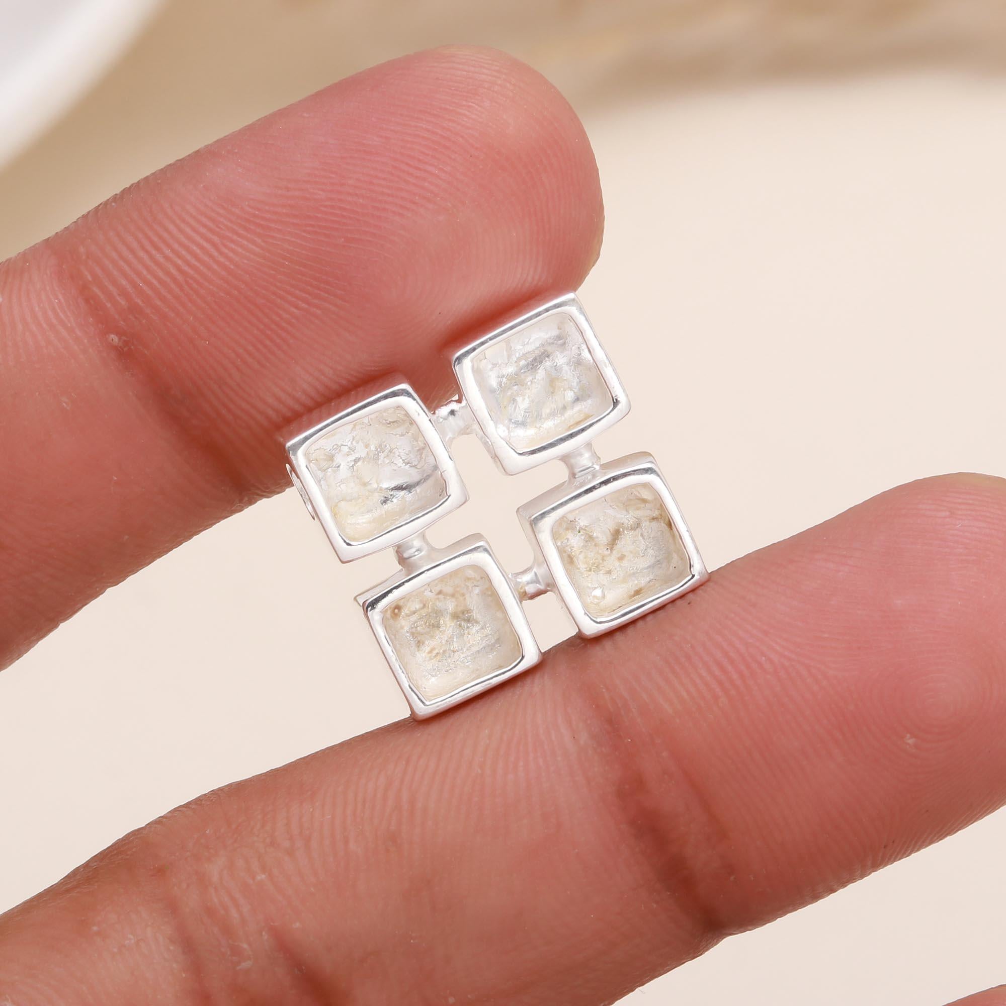 925 Sterling Silver Natural Stones Quad Square Pendant