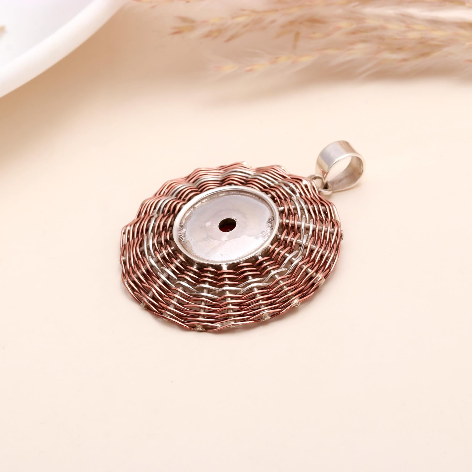 925 Sterling Silver Handwoven Spiral Garnet Pendant