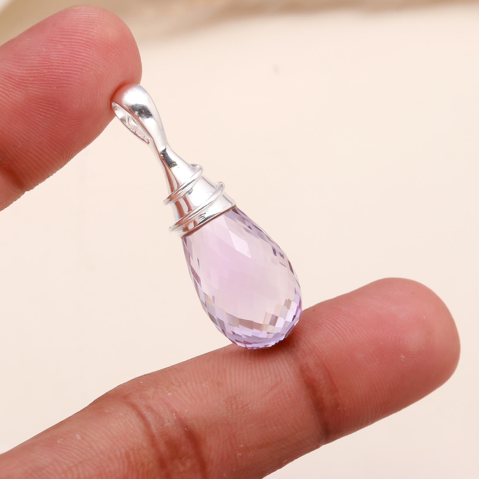925 Sterling Silver Faceted Amethyst Teardrop Pendant