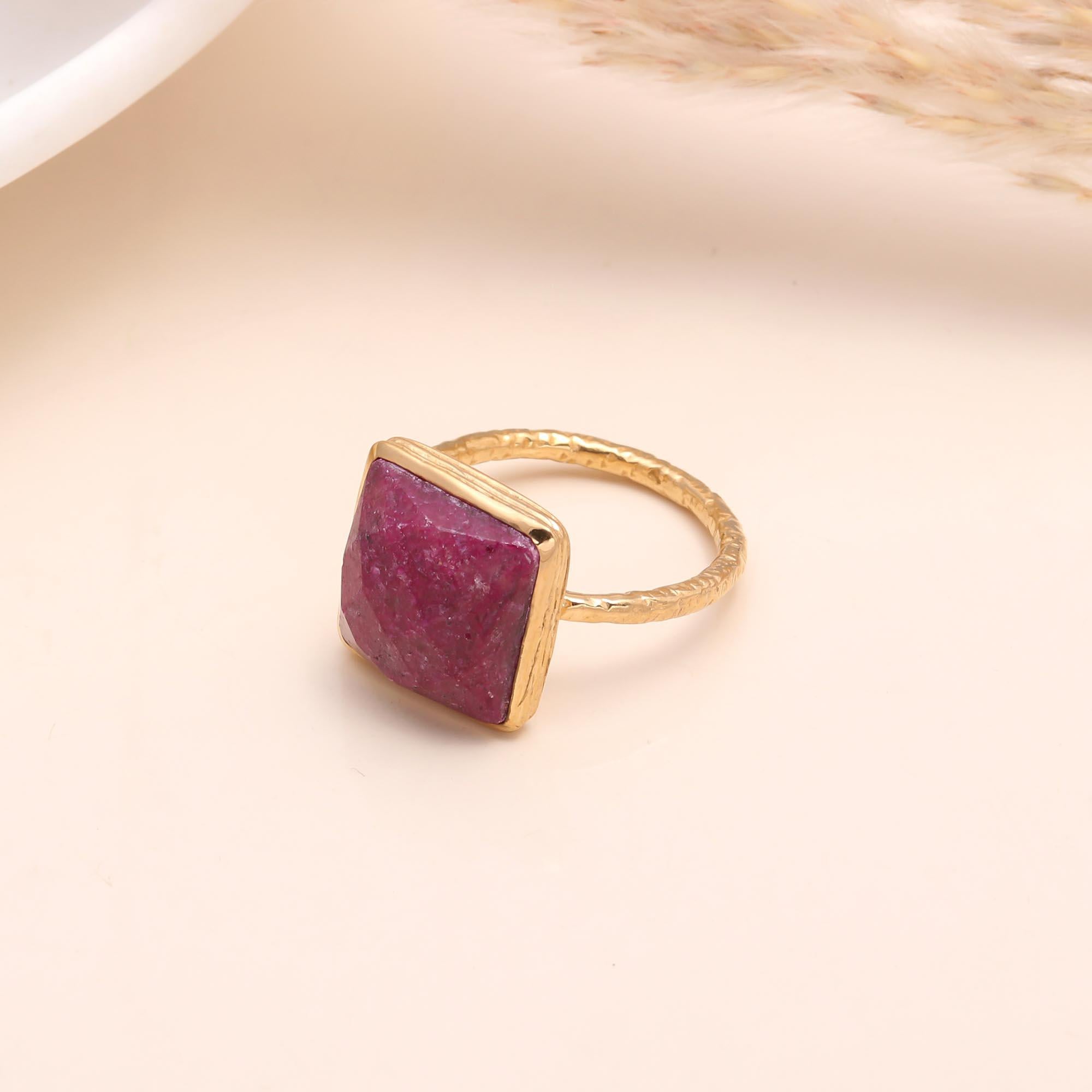 925 Sterling Silver Raw Ruby Pyramid Ring
