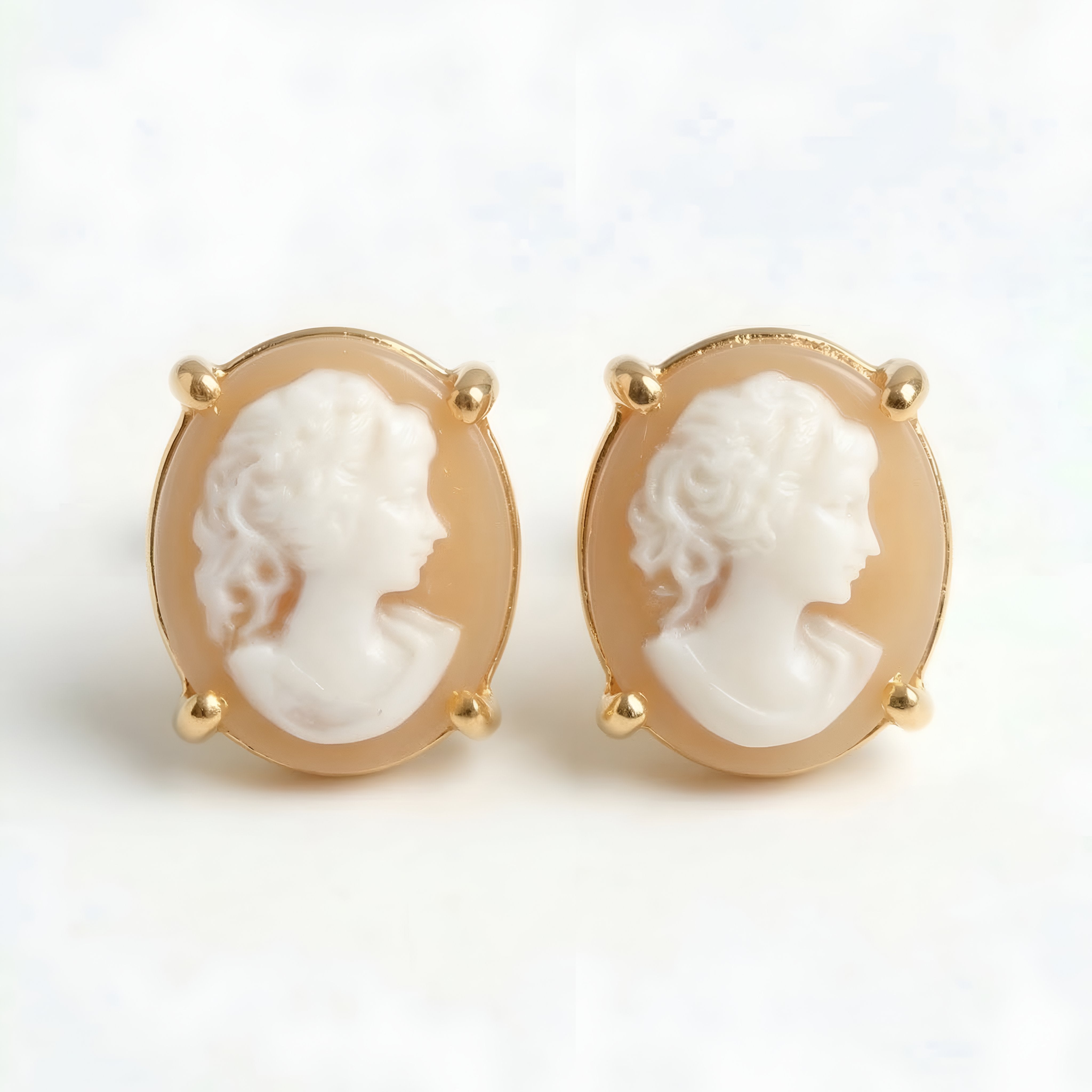 The Vintage Portrait: Classic Cameo Gold Stud Earrings