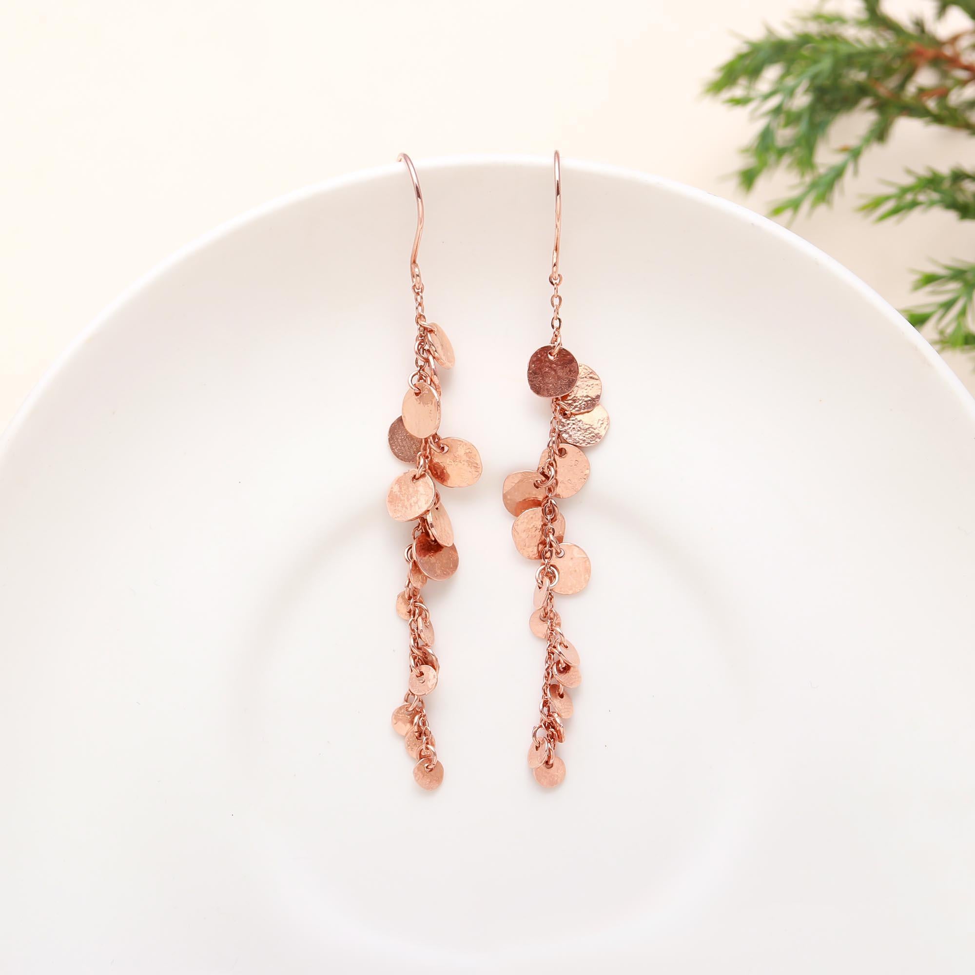 925 Sterling Silver Hammered Disc Long Dangle Drop Earrings