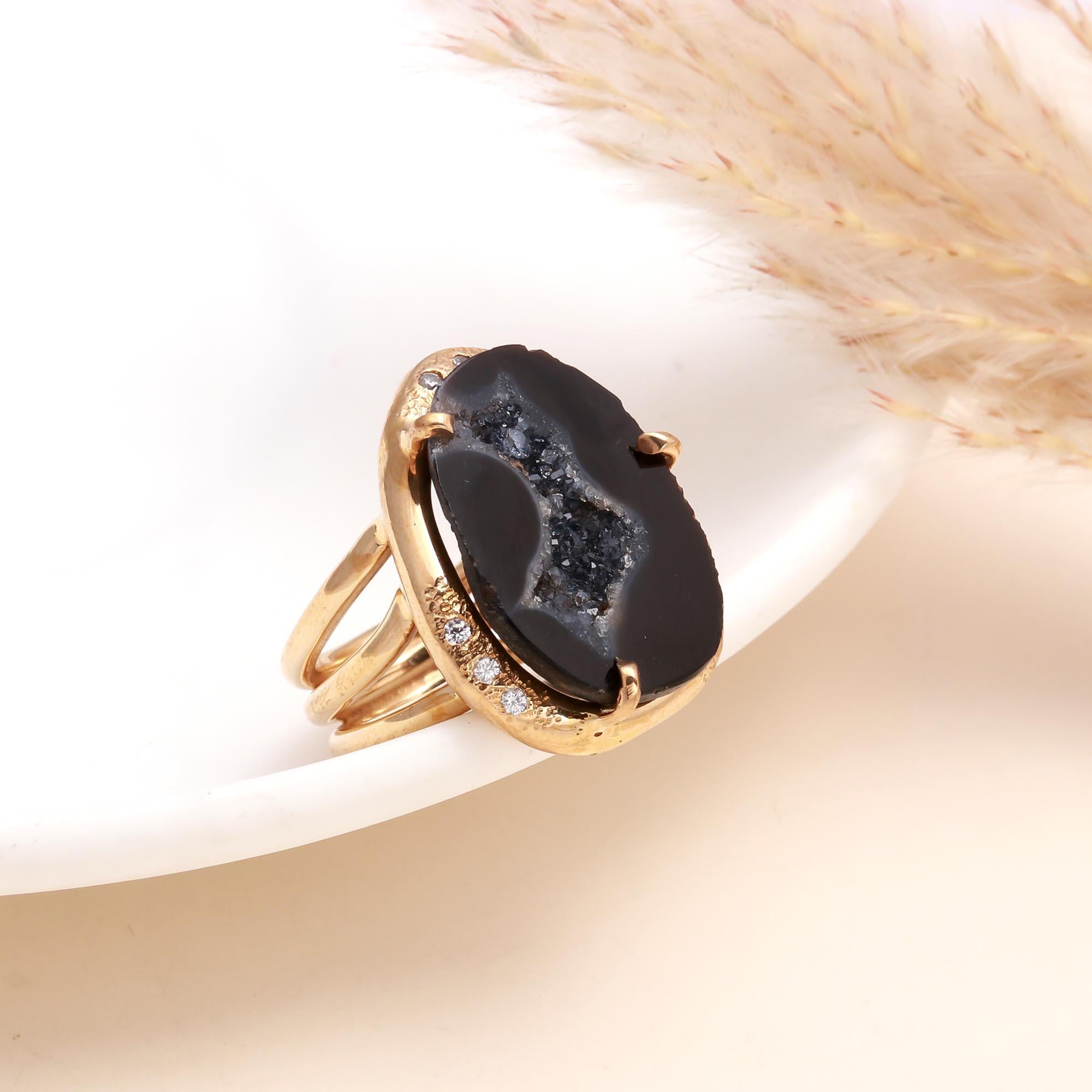 925 Sterling Silver Black Druzy Ring