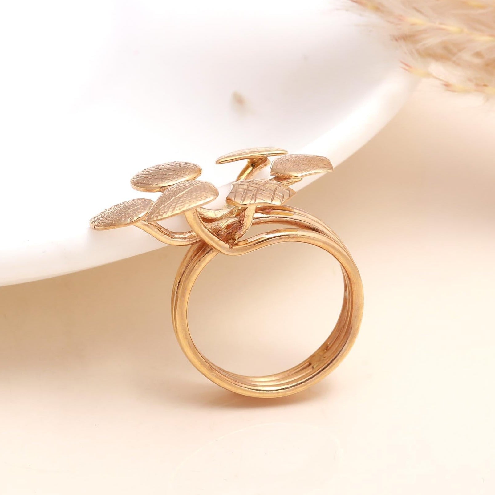 The Golden Gingko: Multi-Stem Leaf Ring