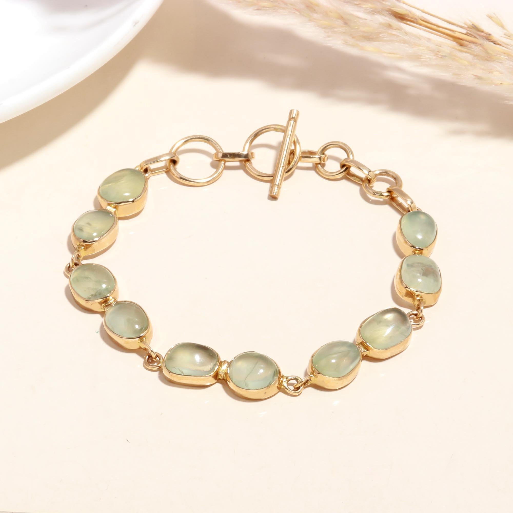 925 Silver Green Prehnite Link Bracelet