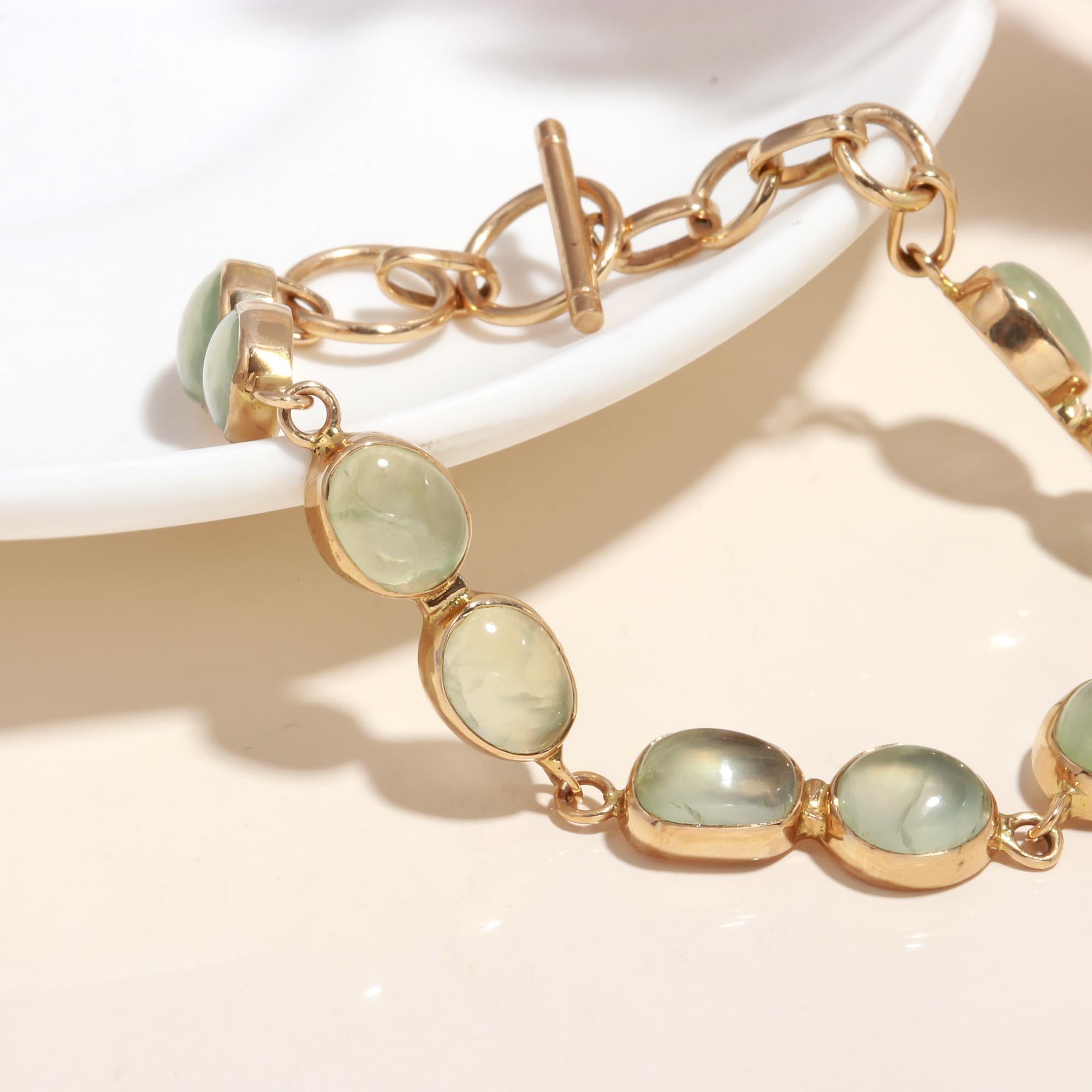 925 Silver Green Prehnite Link Bracelet
