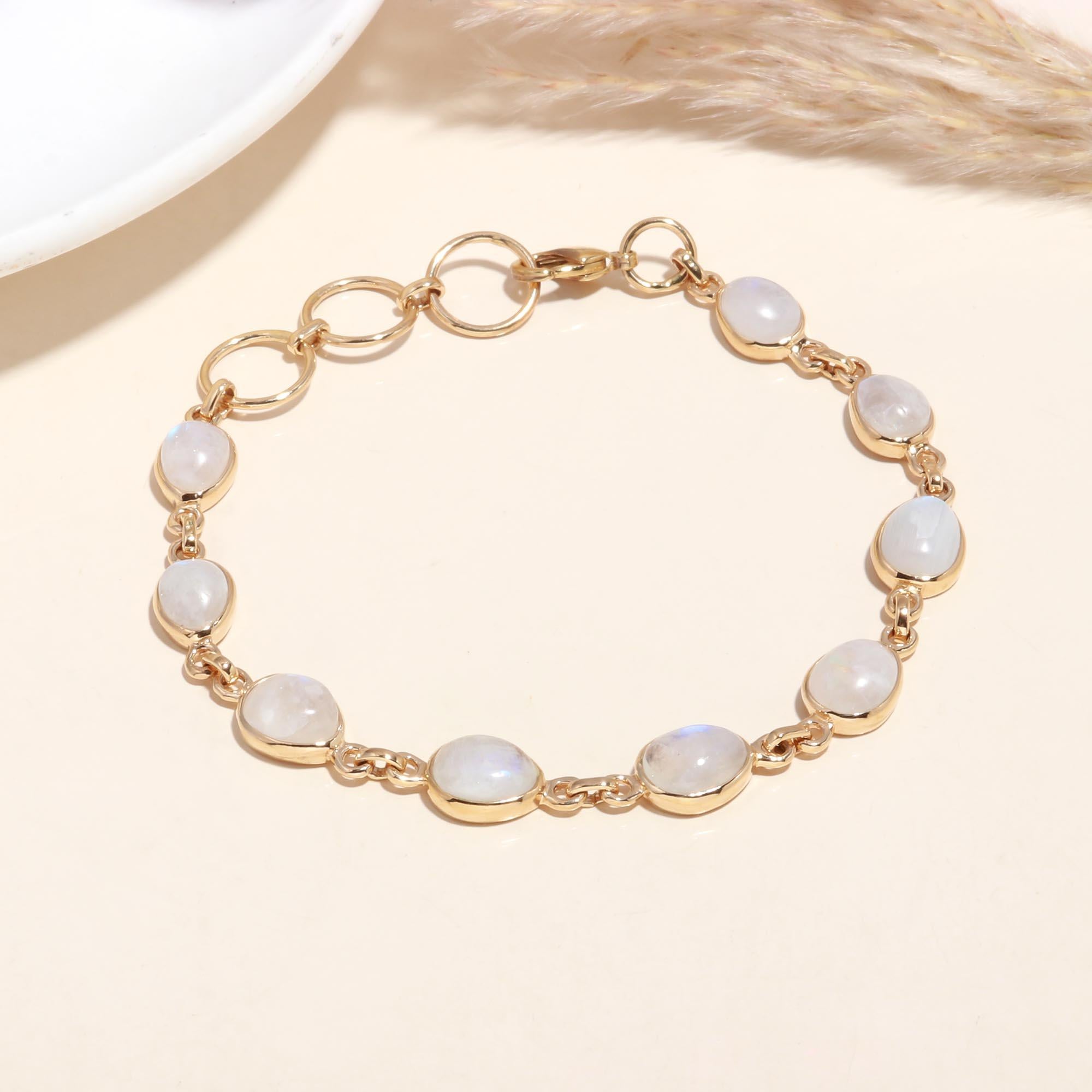 925 Sterling Silver Moonstone Chain Bracelet