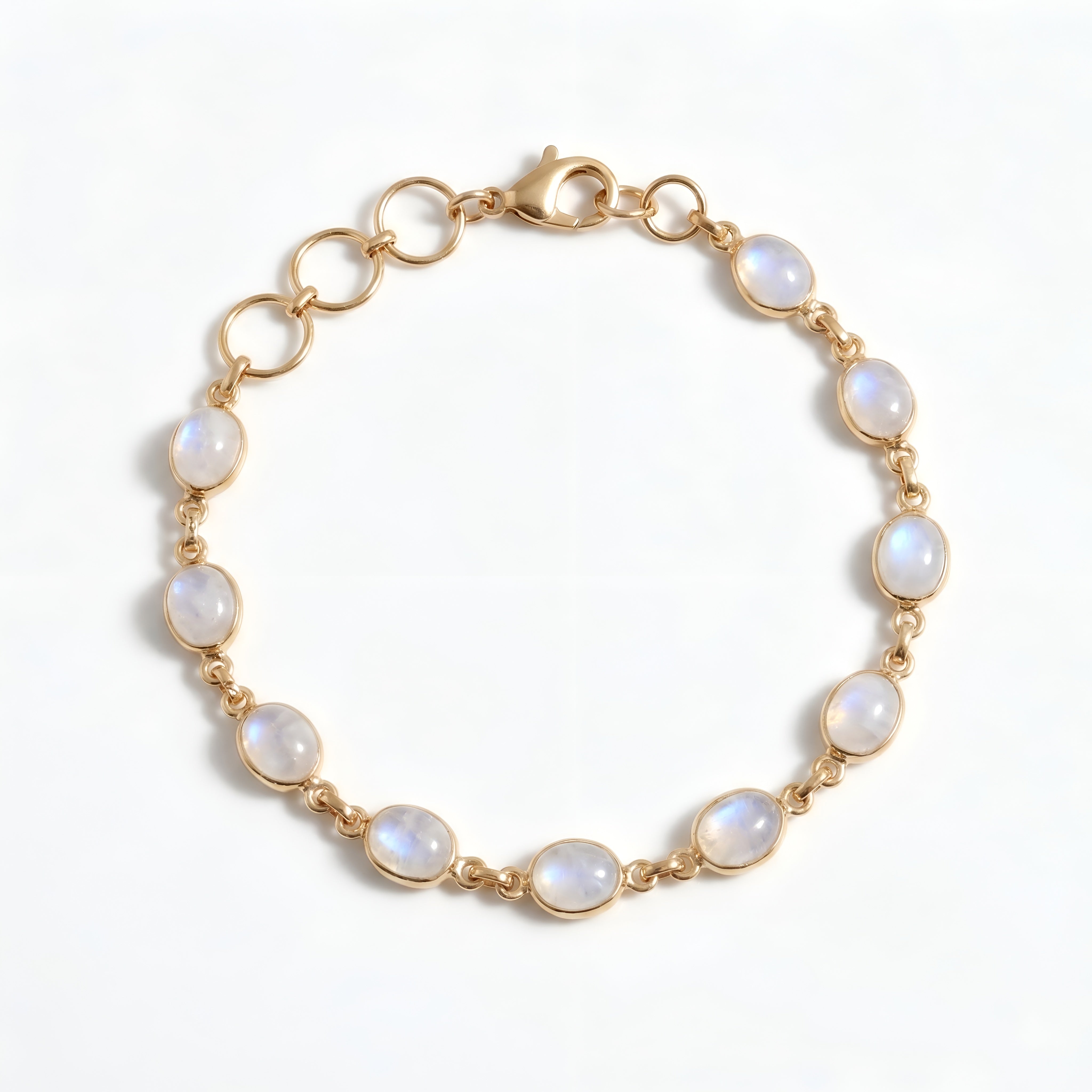 The Lunar Chain: Rainbow Moonstone Gold Link Bracelet