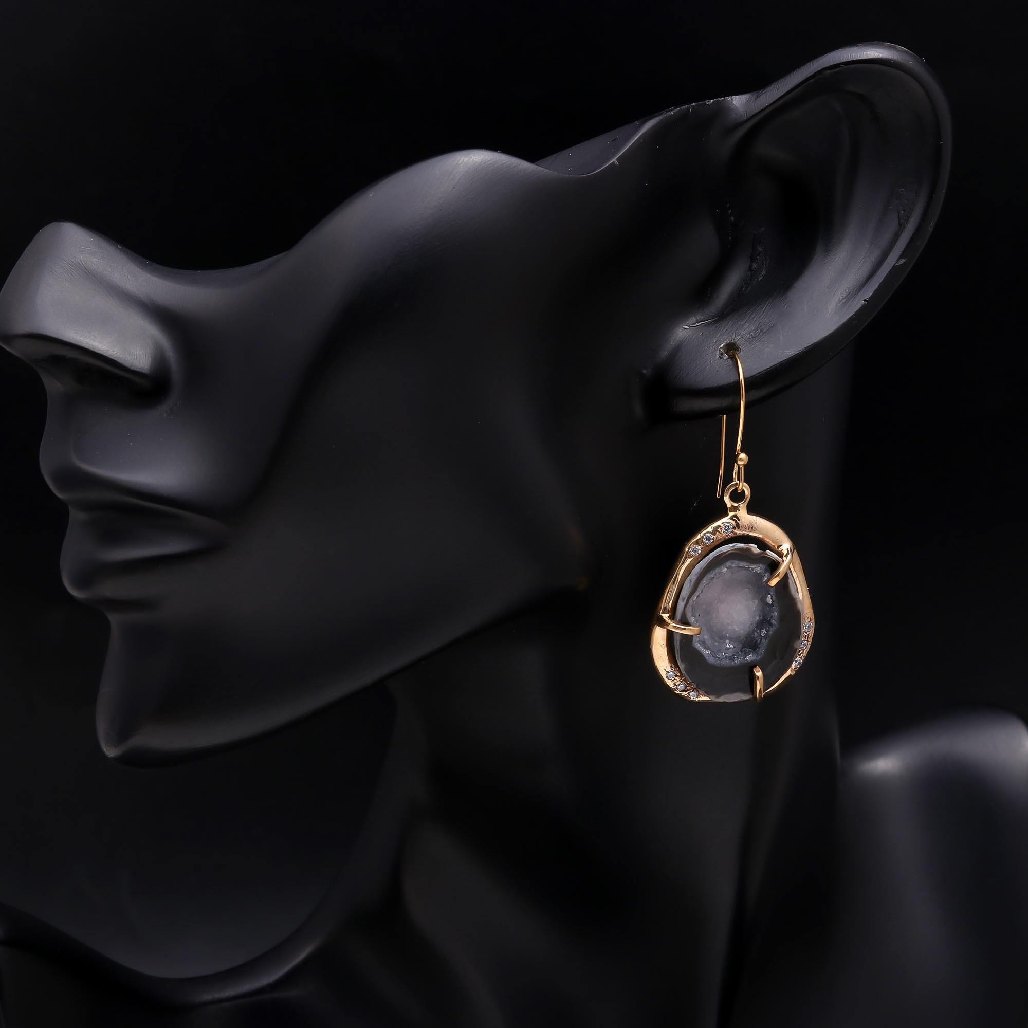 925 Silver Natural Druzy Geode Dangle Earrings