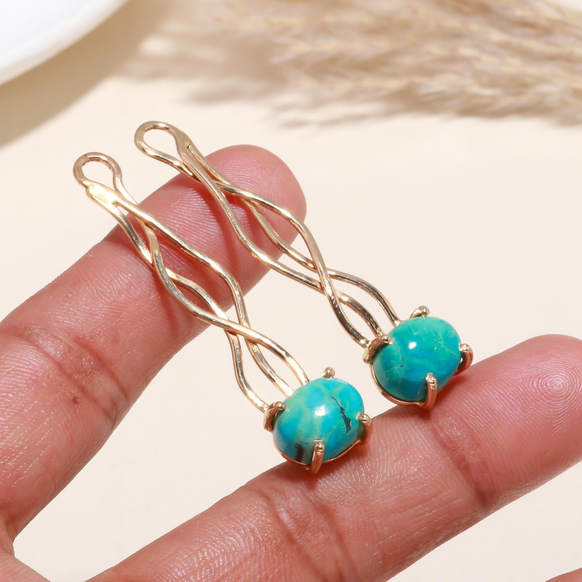 925 Silver Twist Turquoise Beads Drop Earrings