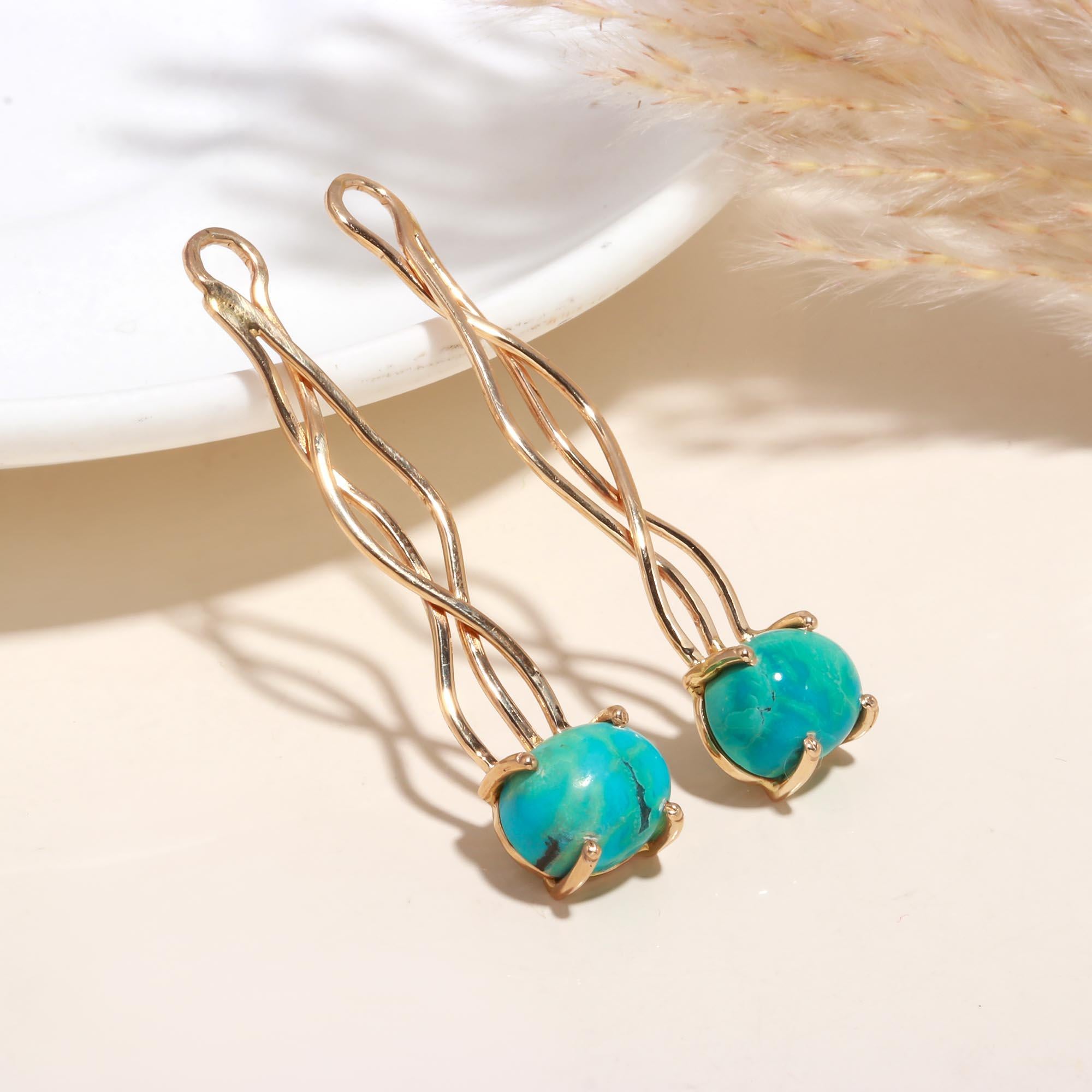 925 Silver Twist Turquoise Beads Drop Earrings