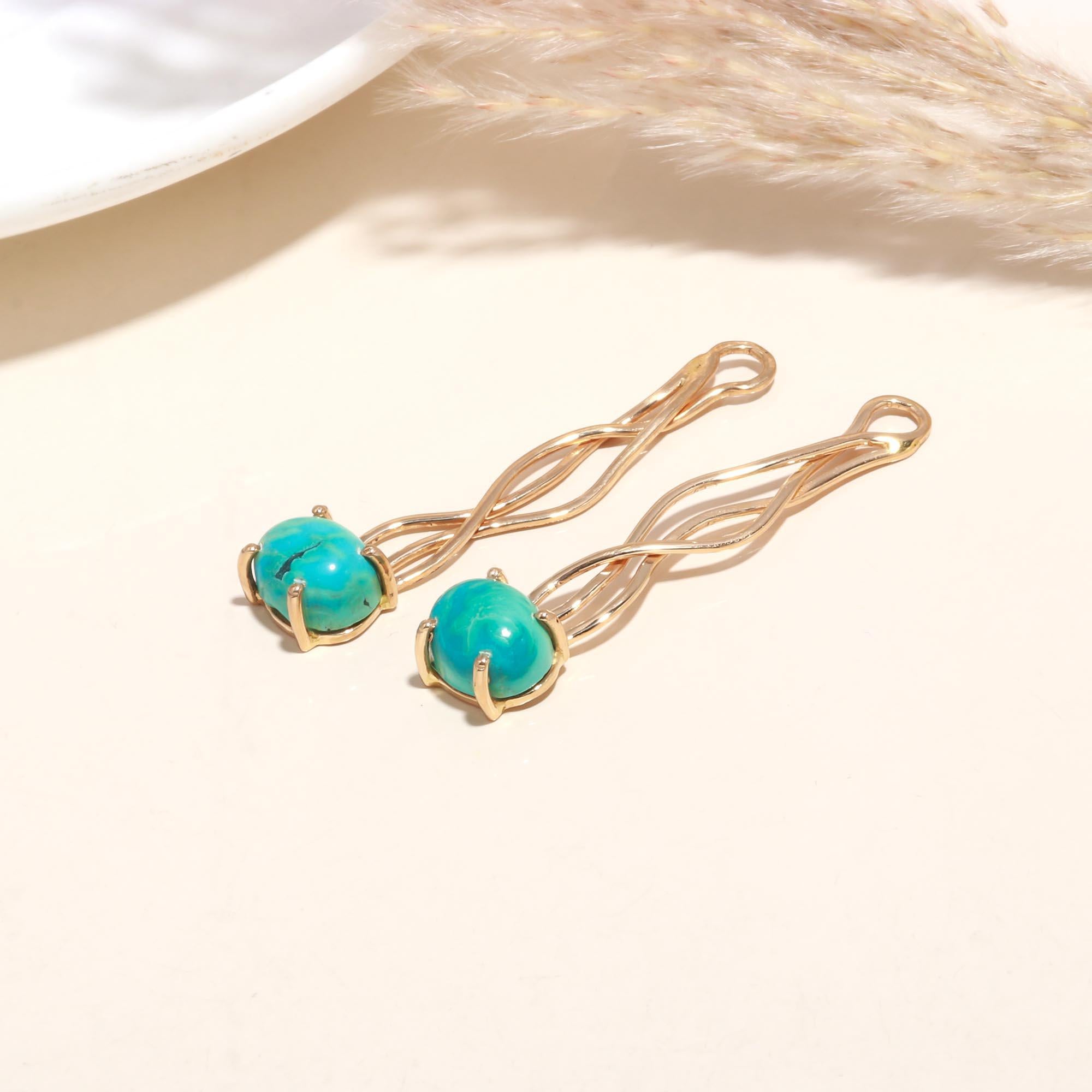 925 Silver Twist Turquoise Beads Drop Earrings