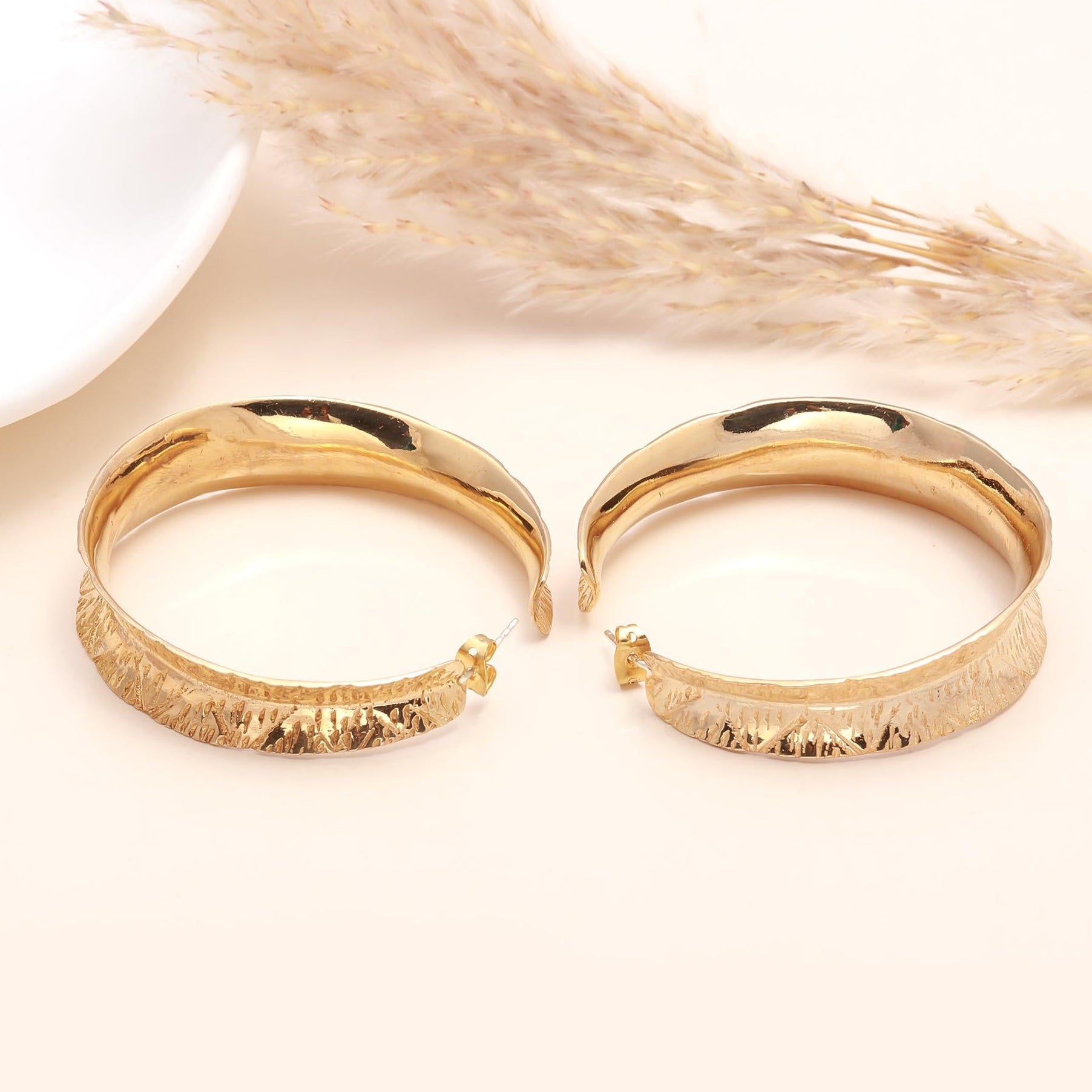 The Textured Bark: Wide Gold Hoop Earrings