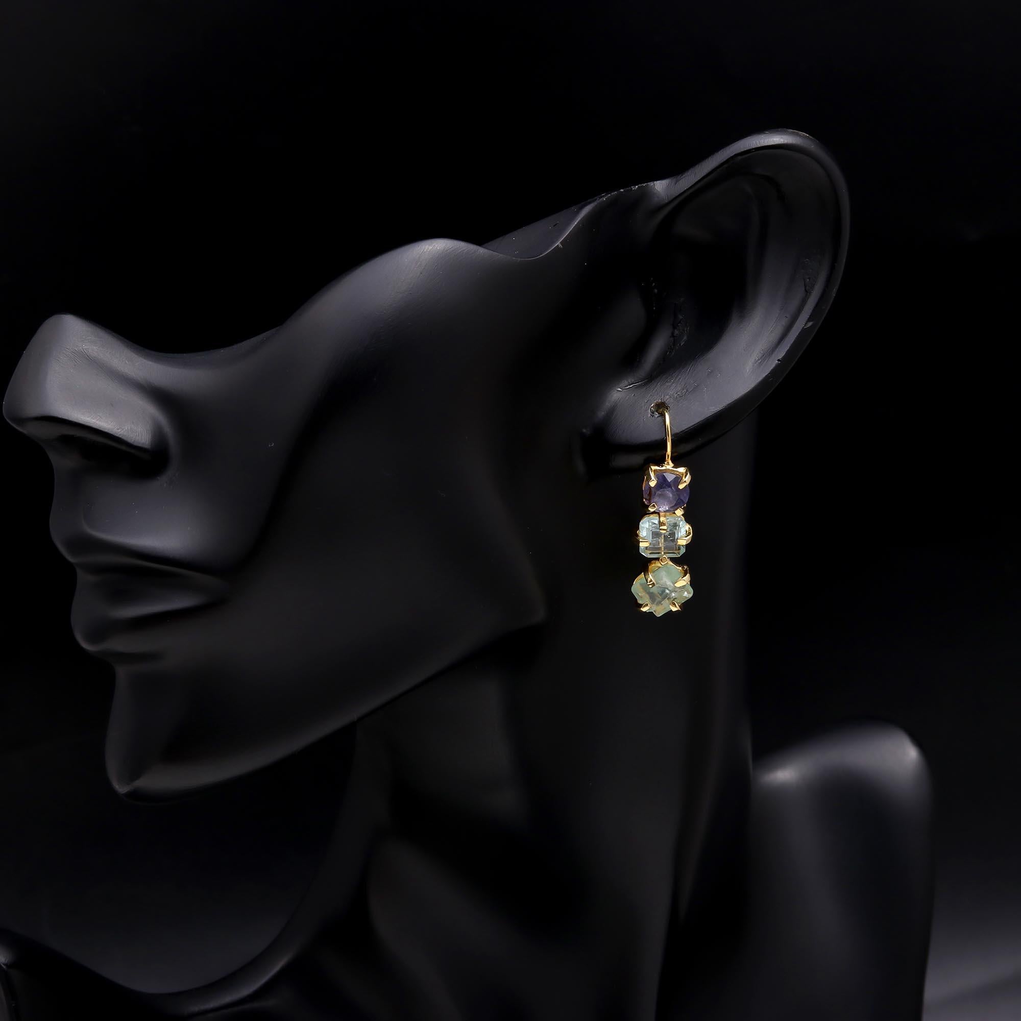 925 Sterling Silver Trio Gemstone Drop Earrings