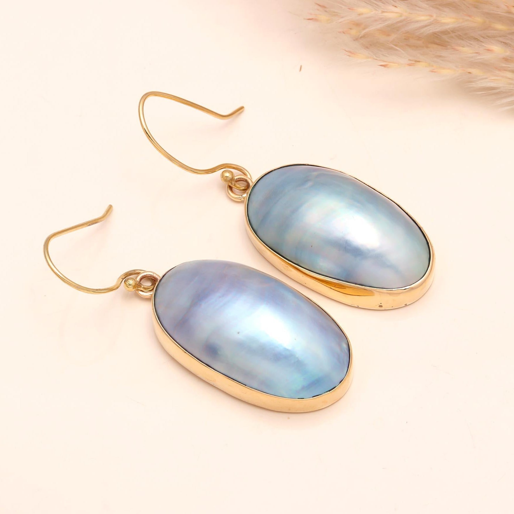 The Lunar Oval: Blue Mother of Pearl Earrings