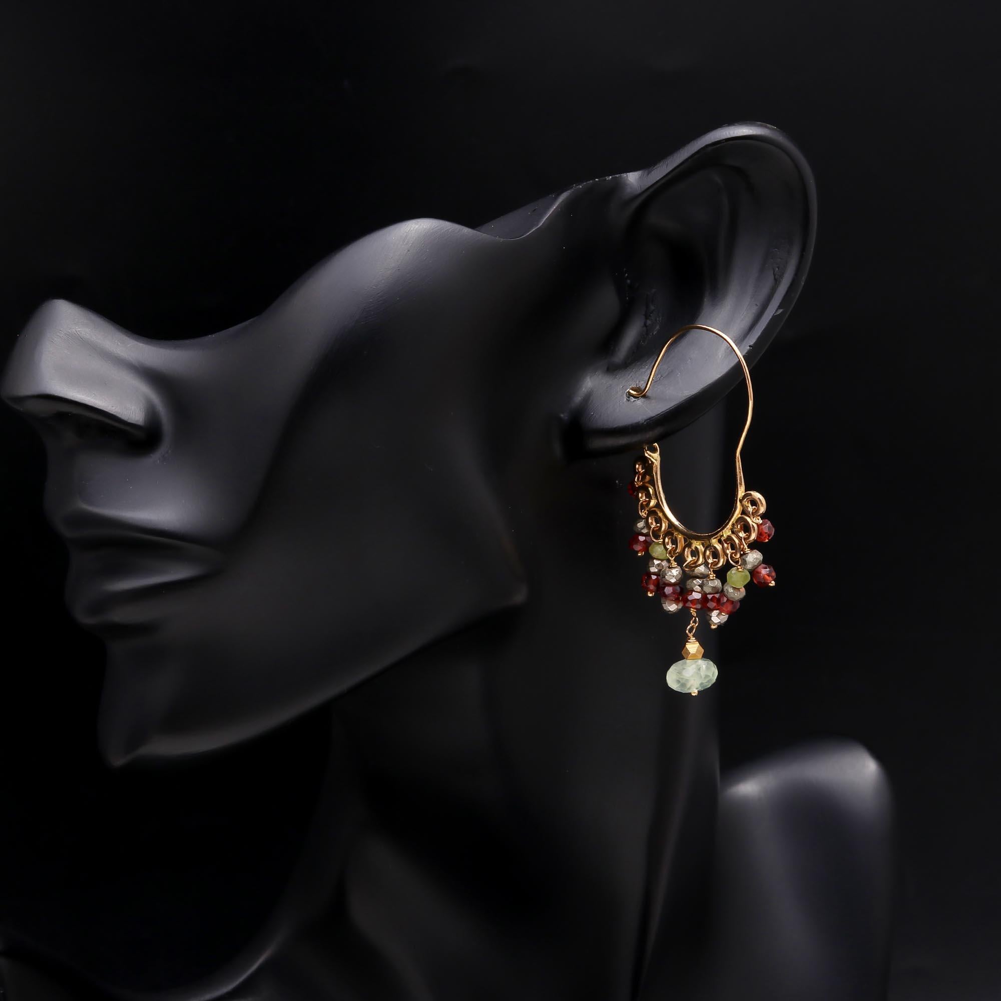 925 Sterling Silver Beaded Red and Green Hoop Earrings