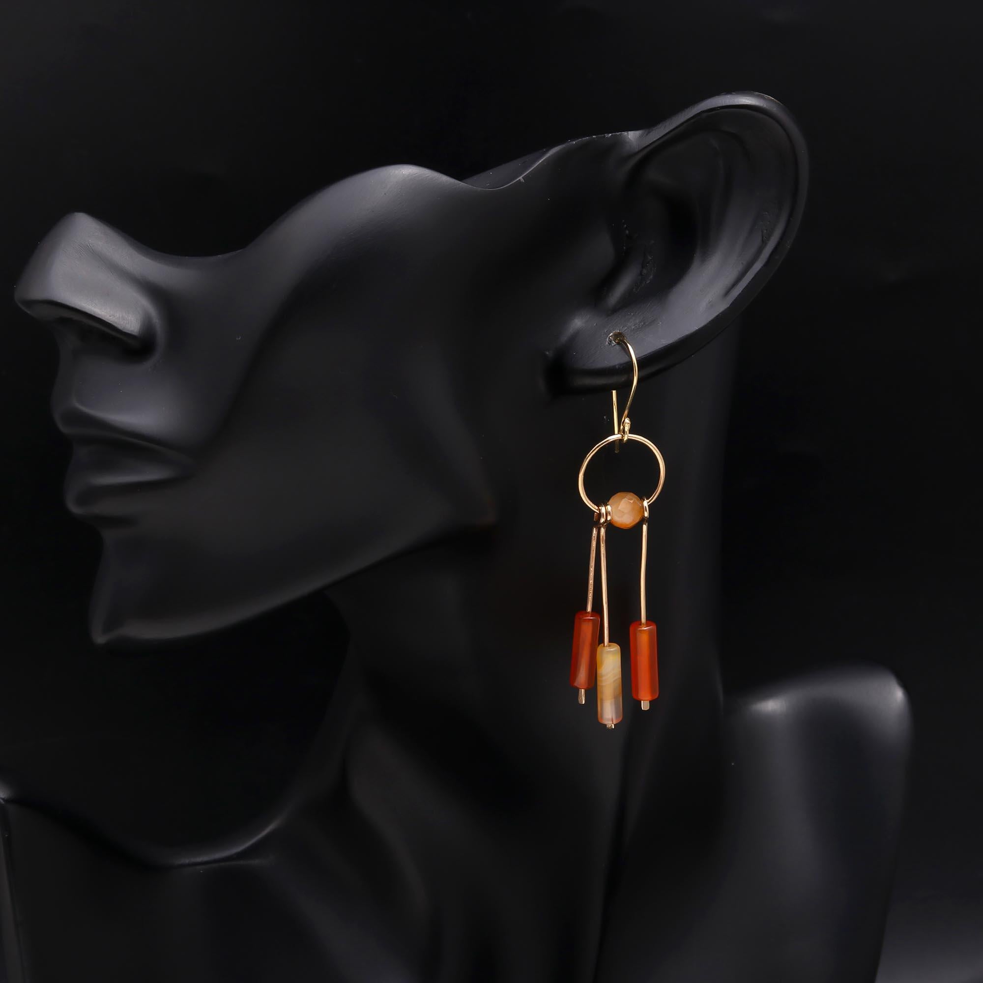 925 Sterling Silver Carnelian Drop Stick Dangle Earrings