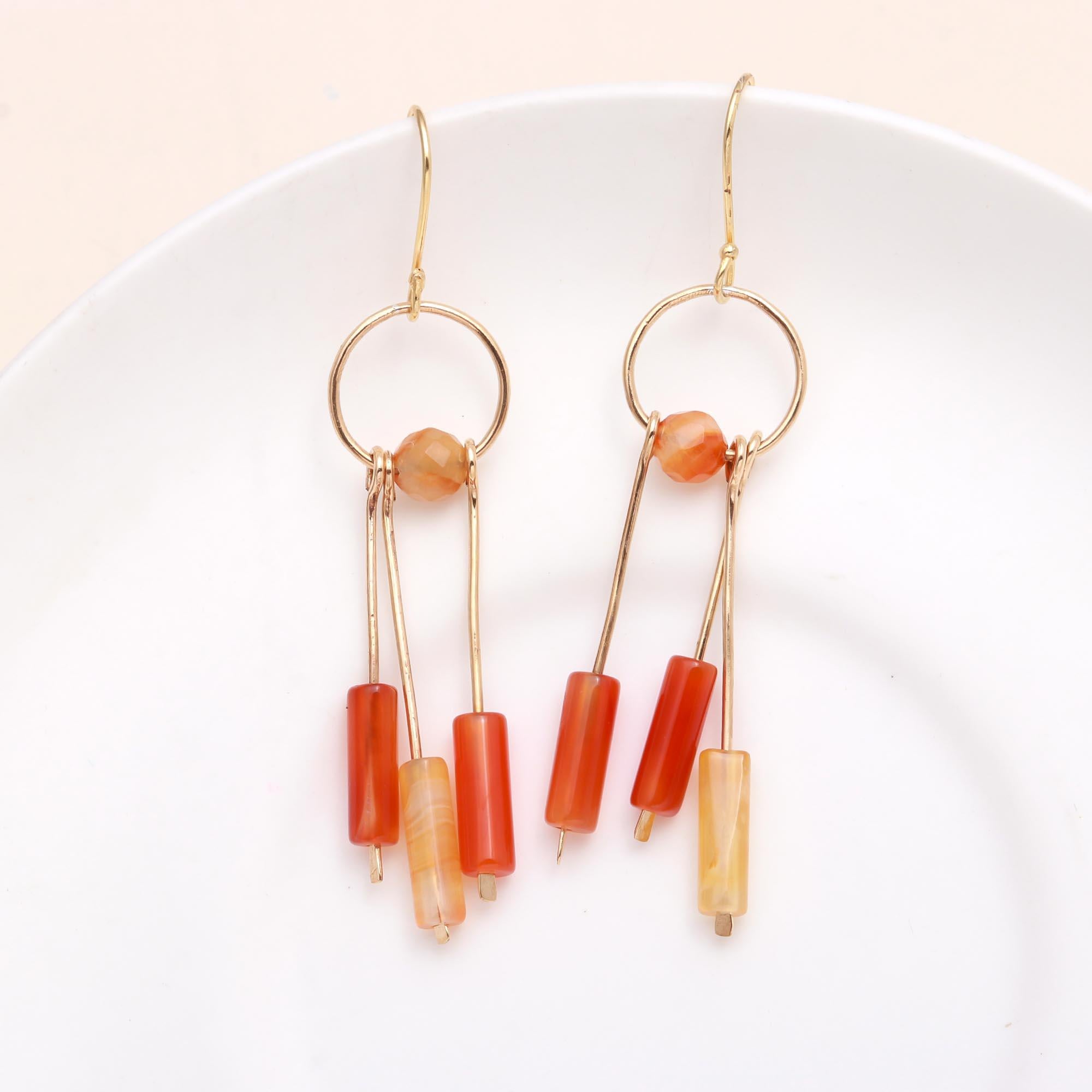925 Sterling Silver Carnelian Drop Stick Dangle Earrings