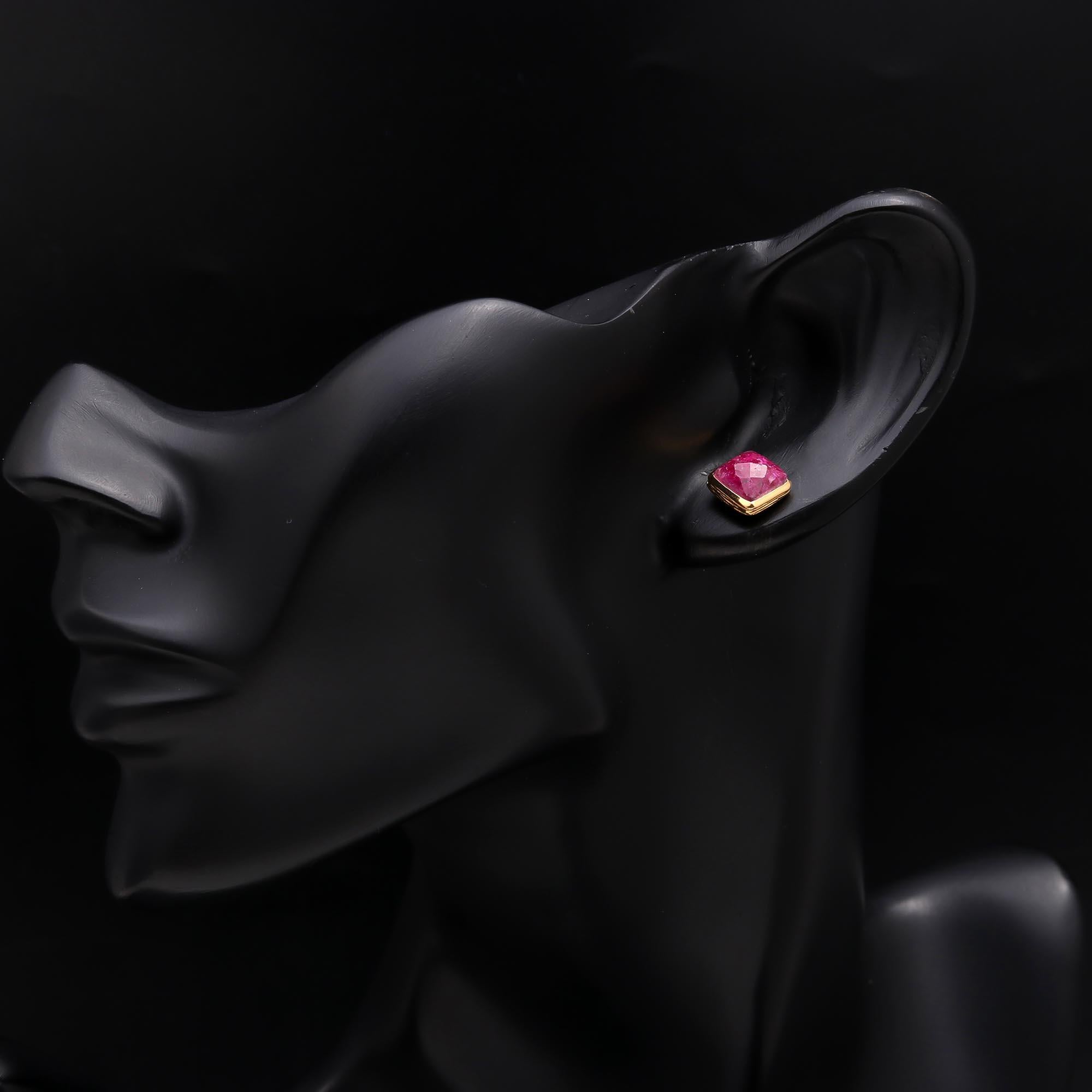 925 Sterling Silver Ruby Square Stud Earrings