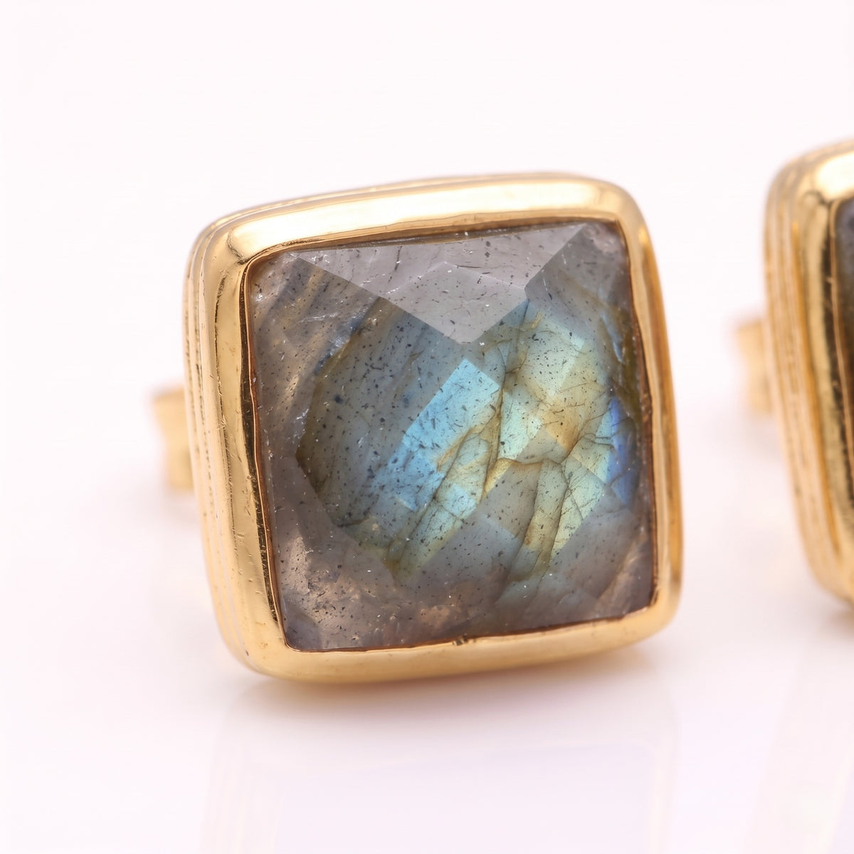 The Northern Glow: Faceted Labradorite Square Stud Earrings, view 4 of 5