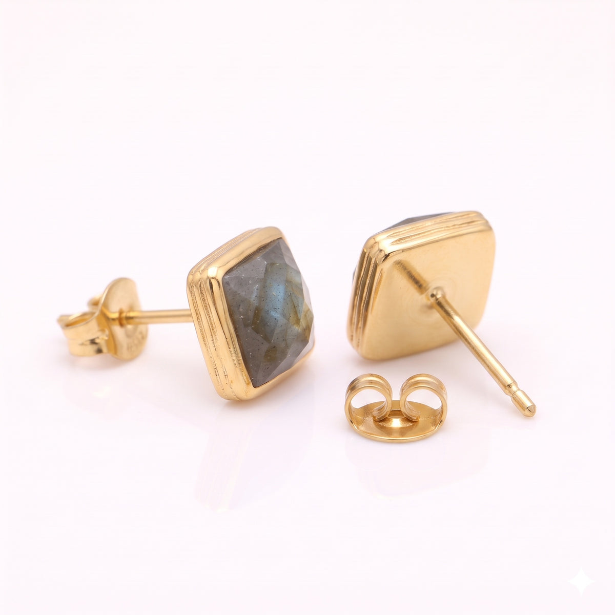 The Northern Glow: Faceted Labradorite Square Stud Earrings, view 5 of 5