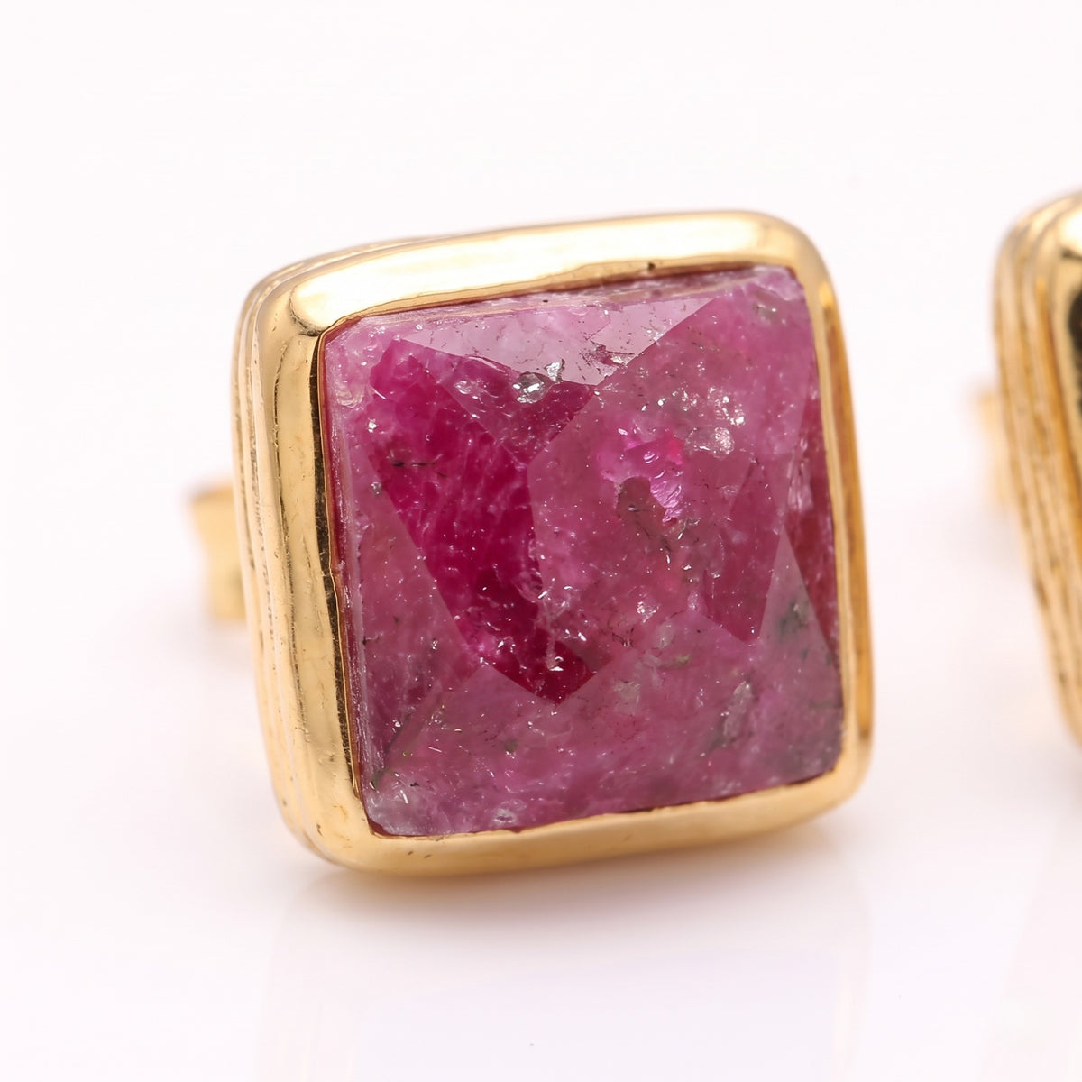 The Crimson Square: Faceted Ruby Bezel Stud Earrings, view 4 of 5