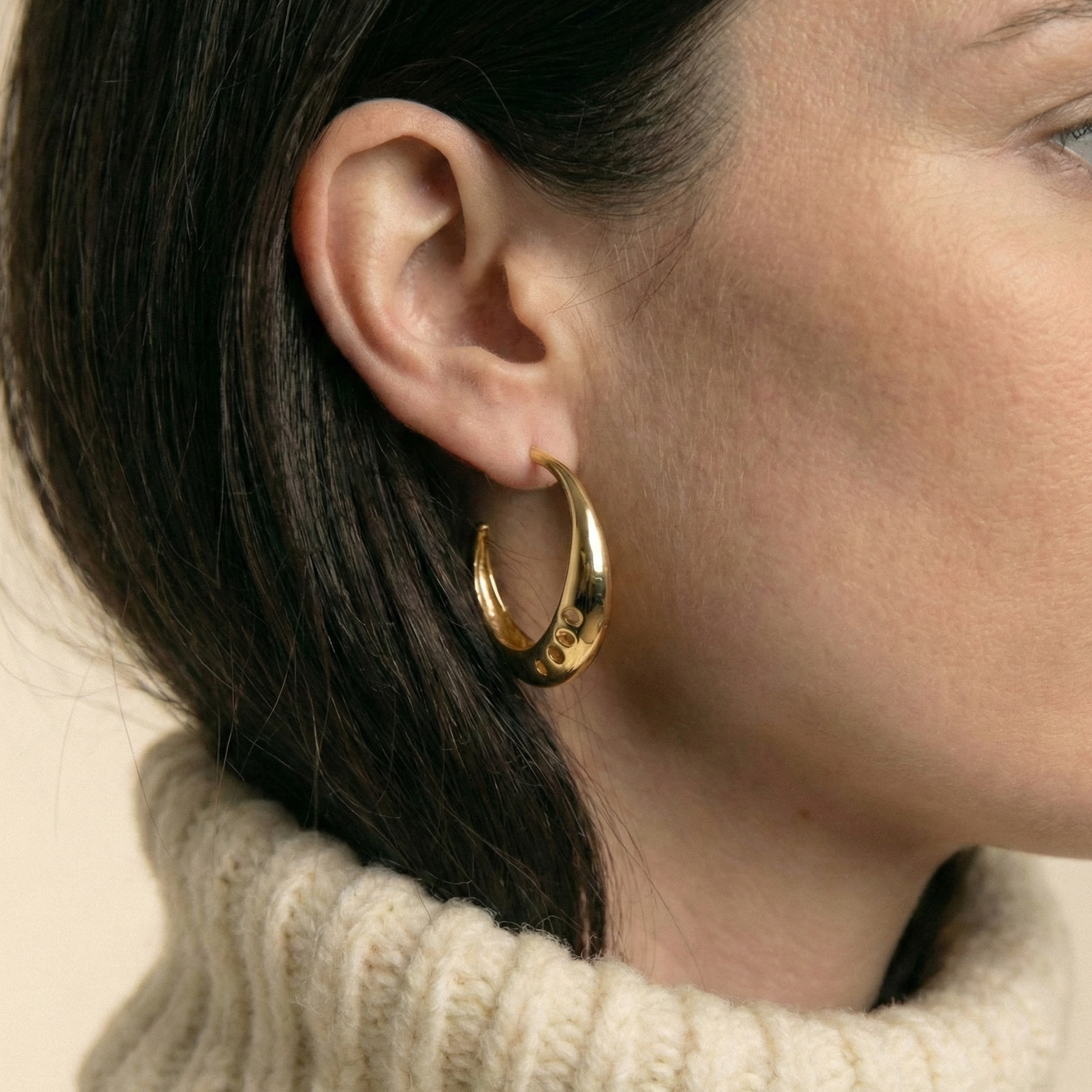 The Golden Crescent: Cutout Tapered Hoop Earrings