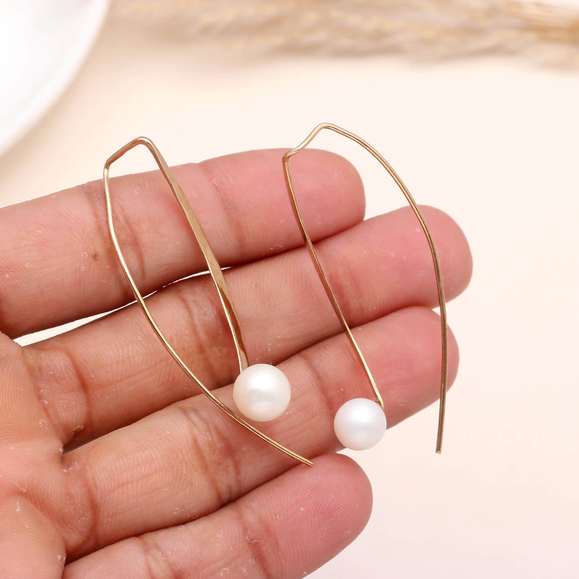 925 Sterling Silver Modern Pearl Drop Earrings
