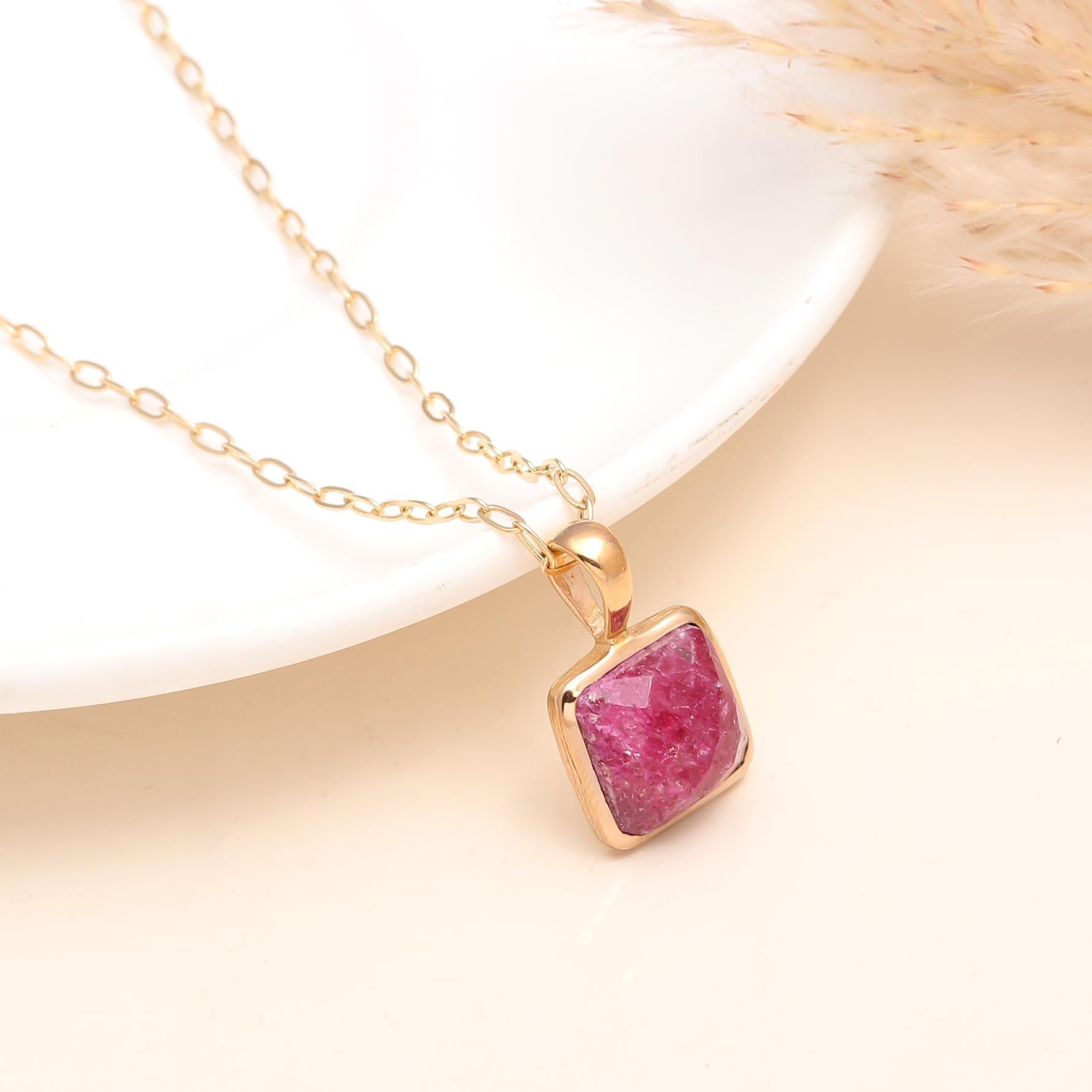 The Rosy Cushion: Pink Ruby Solitaire Necklace