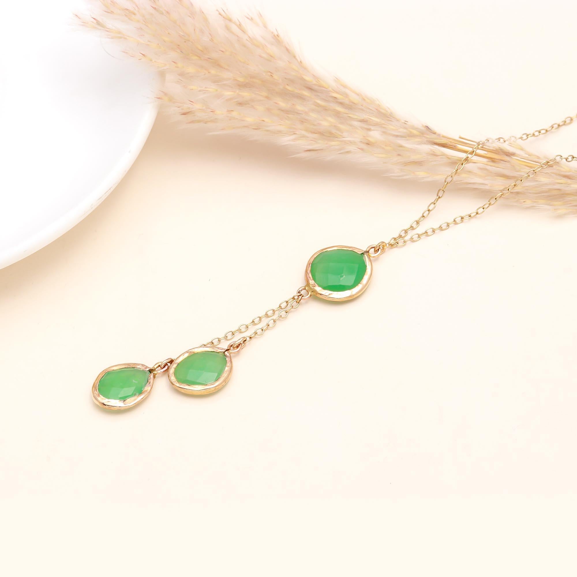 The Verdant Drop: Green Onyx Y-Necklace