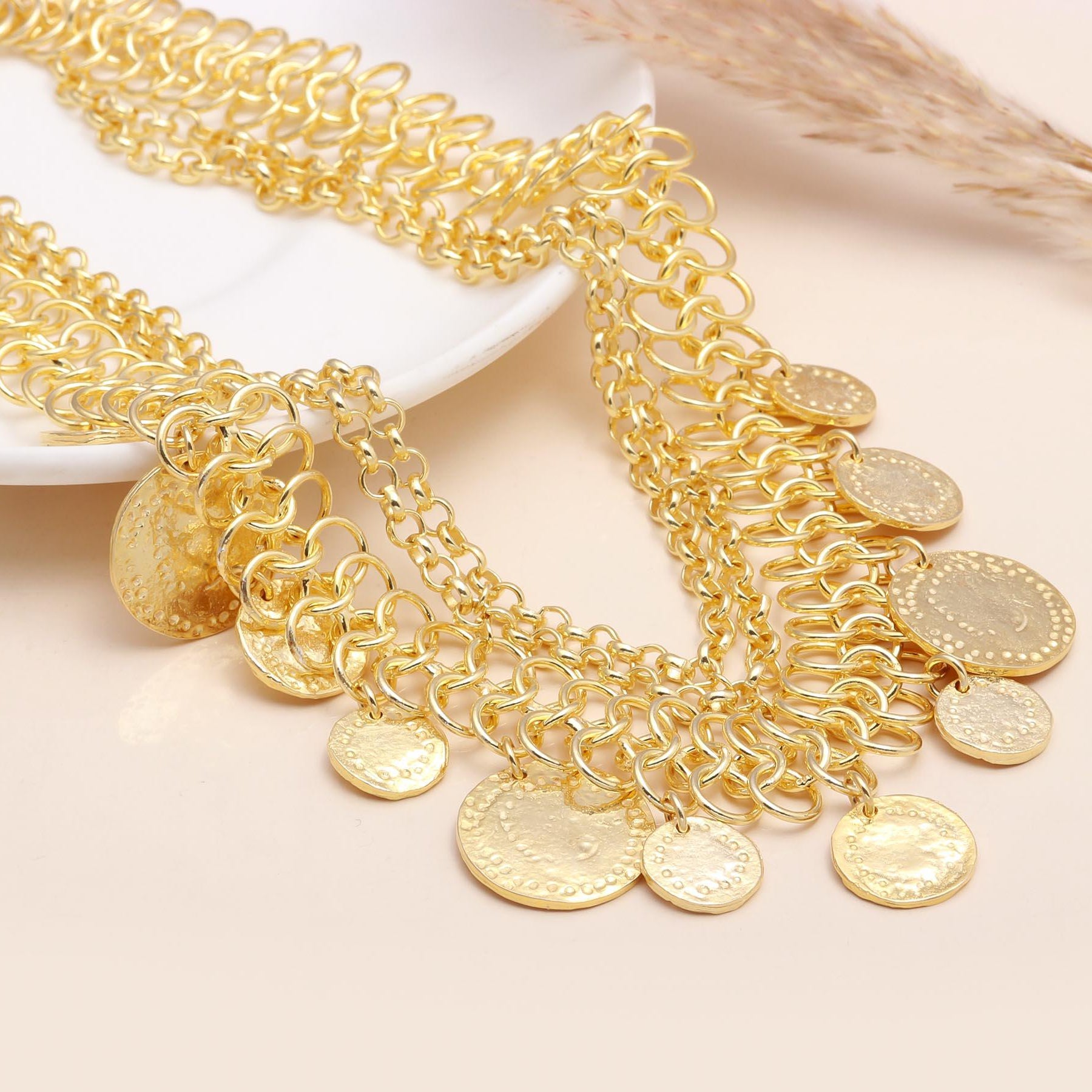 The Golden Treasury: Layered Coin Charm Bib Necklace