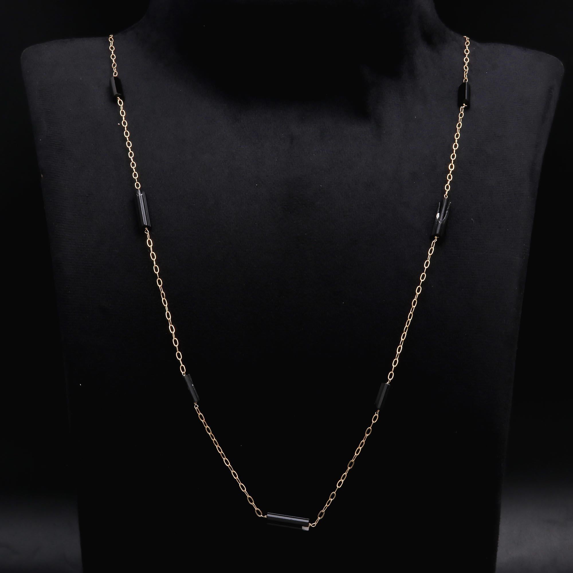 925 Sterling Silver Chain Black Tourmaline Bar Necklace