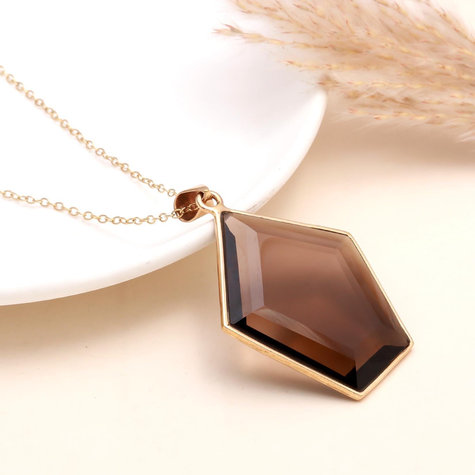 The Bronze Geometry: Smoky Quartz Kite Necklace