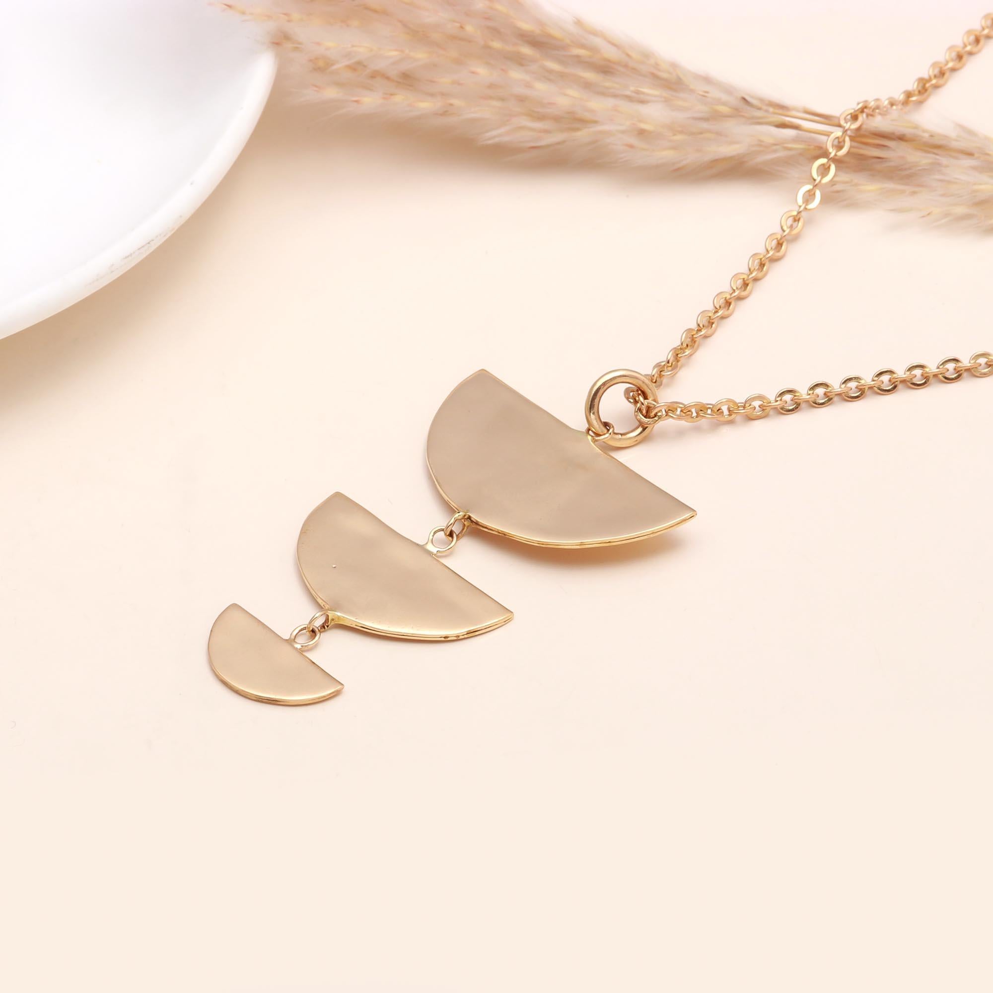 Modern Triple Crescent Pendant Necklace