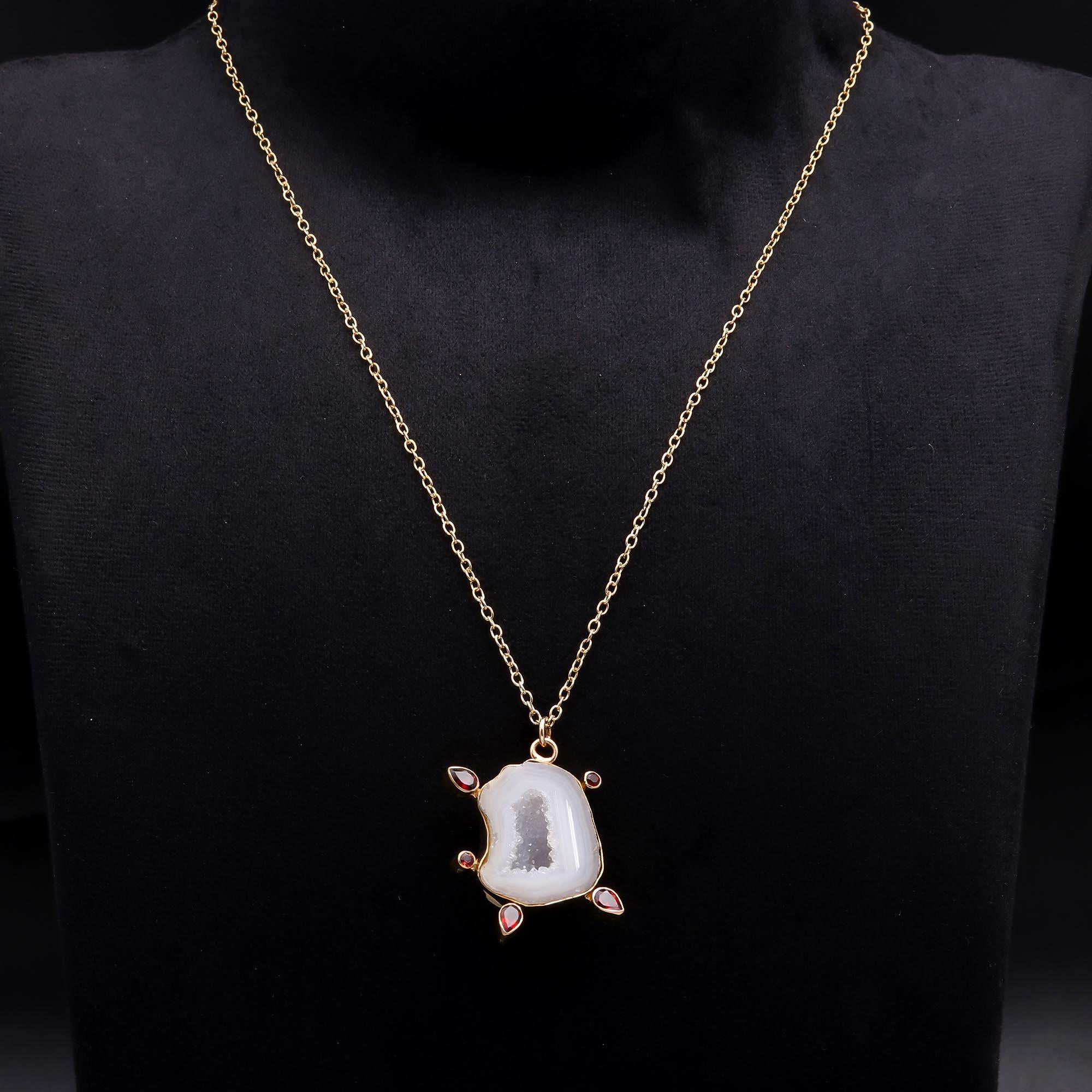 Raw Geode Crystal Pendant Necklace
