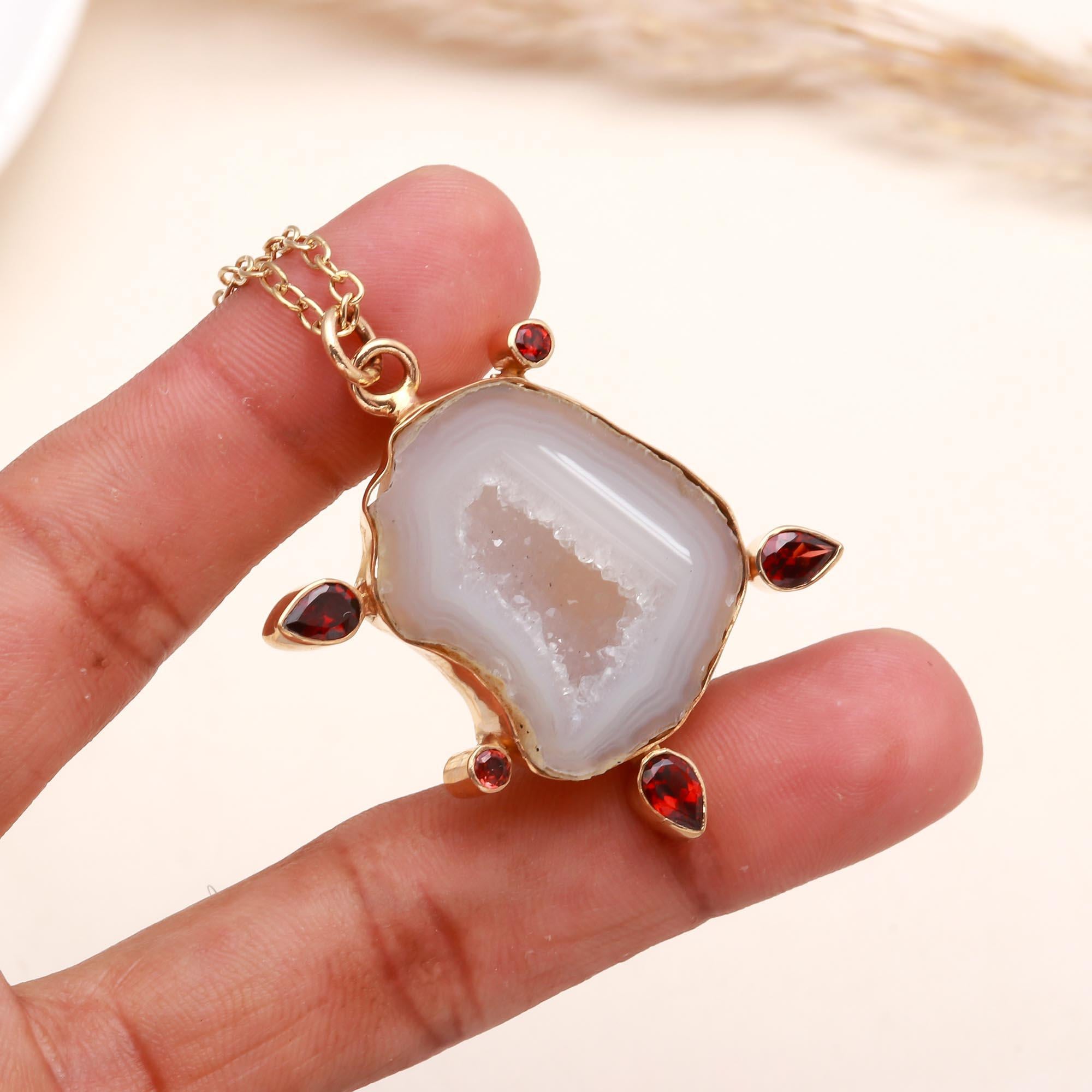 Raw Geode Crystal Pendant Necklace