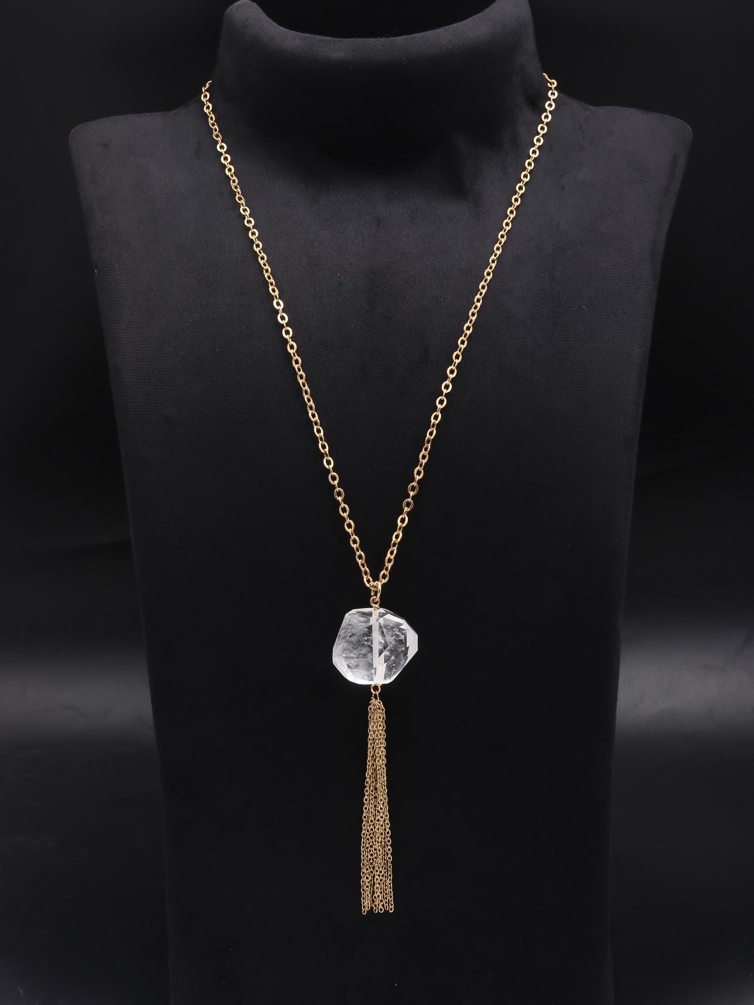 Clear Quartz Tassel Chain Pendant Necklace