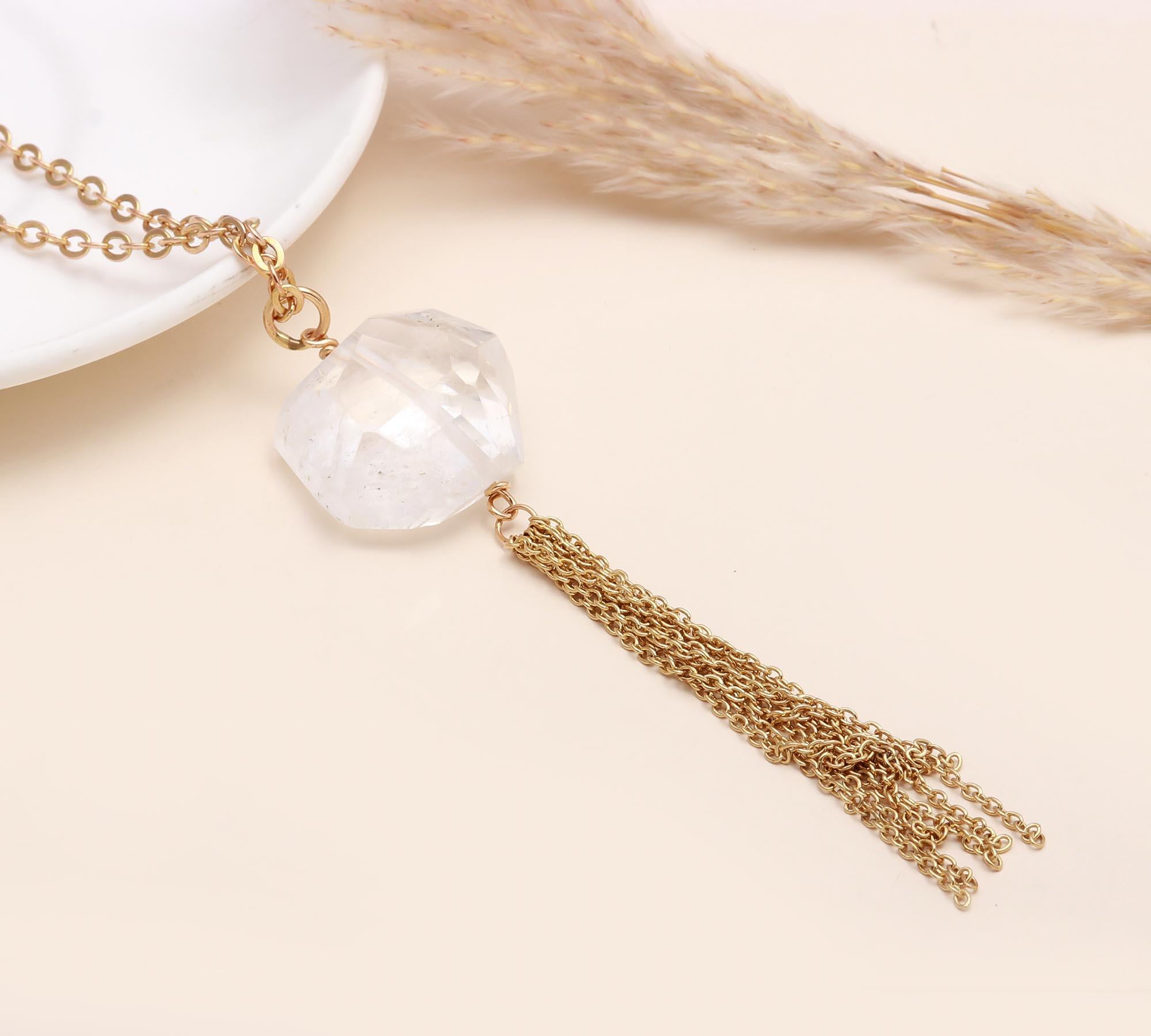 Clear Quartz Tassel Chain Pendant Necklace