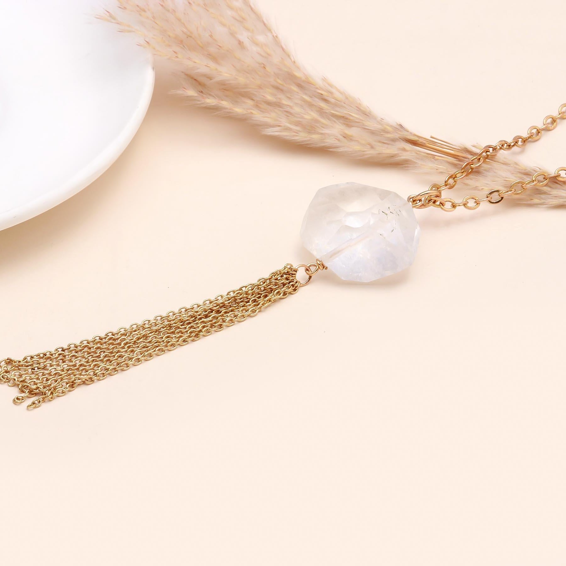 The Ice & Gold: Raw Quartz Tassel Necklace