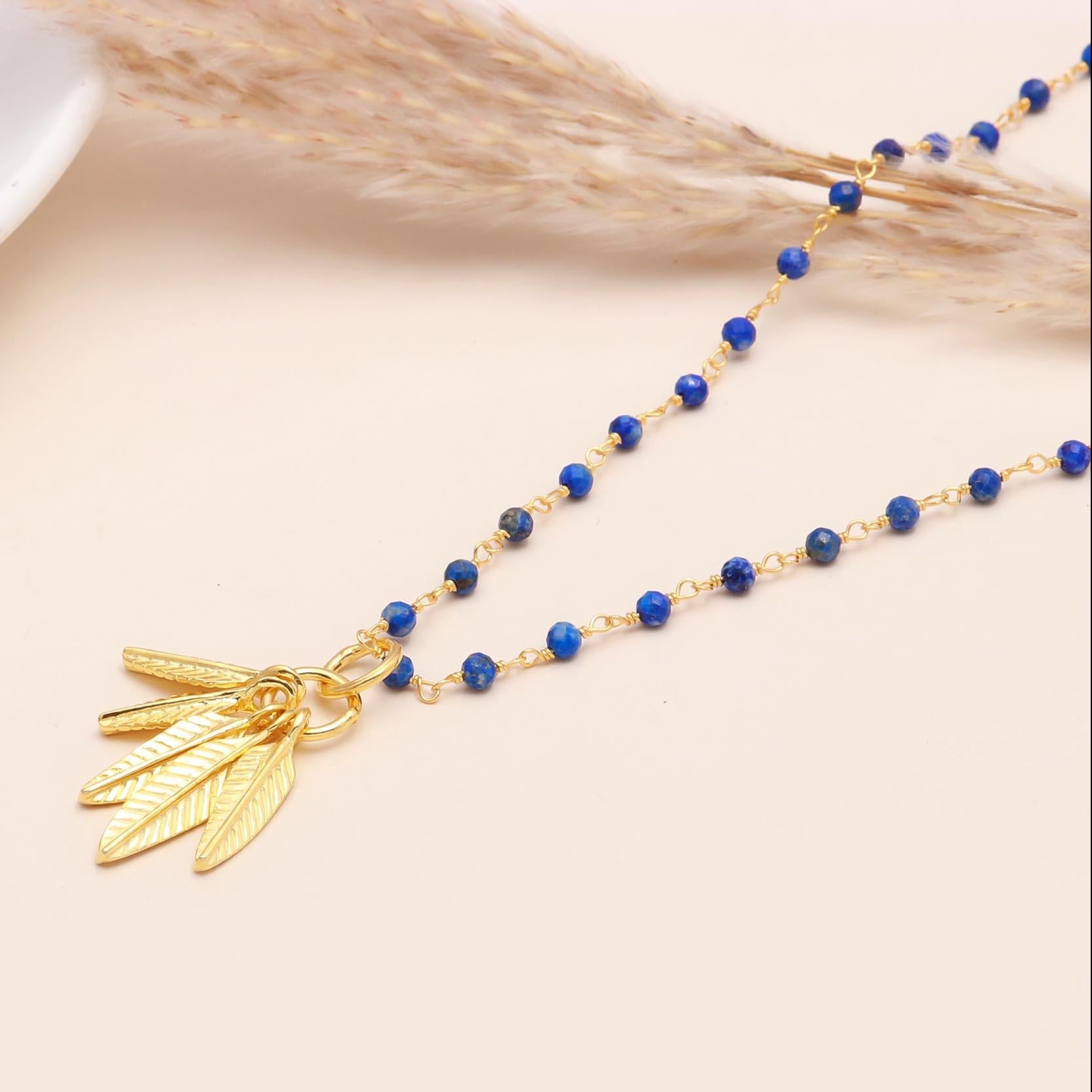 The Royal Flight: Lapis Lazuli & Gold Feather Necklace