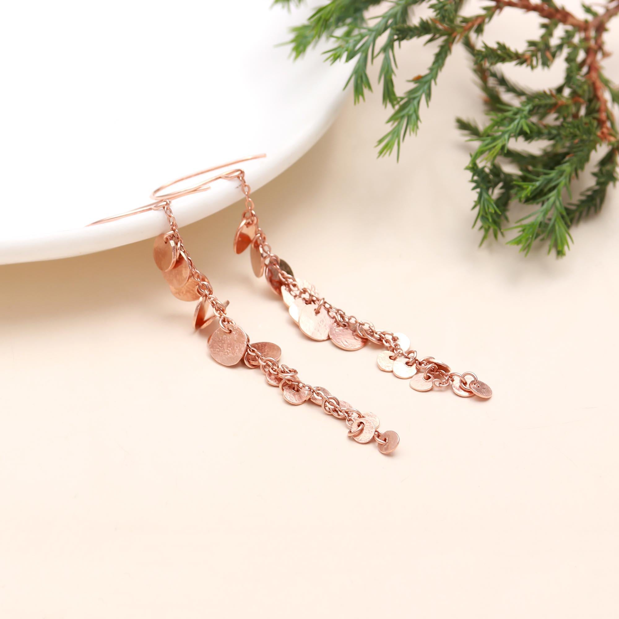 925 Sterling Silver Hammered Disc Long Dangle Drop Earrings