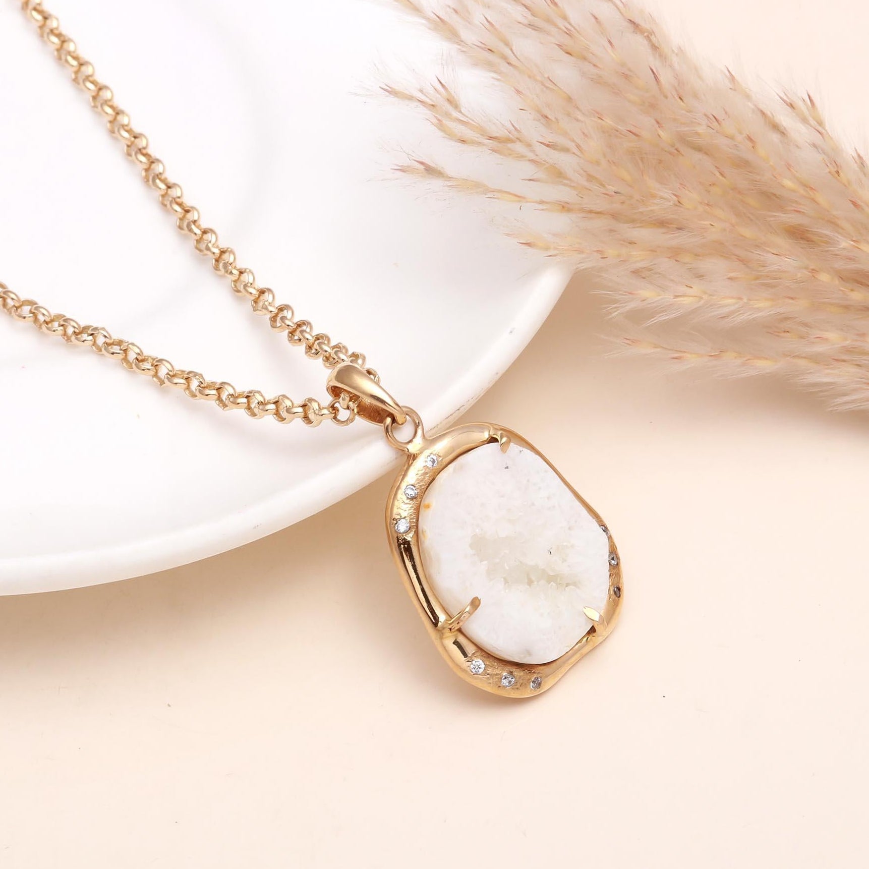 The Snow Queen: White Geode Agate Pendant