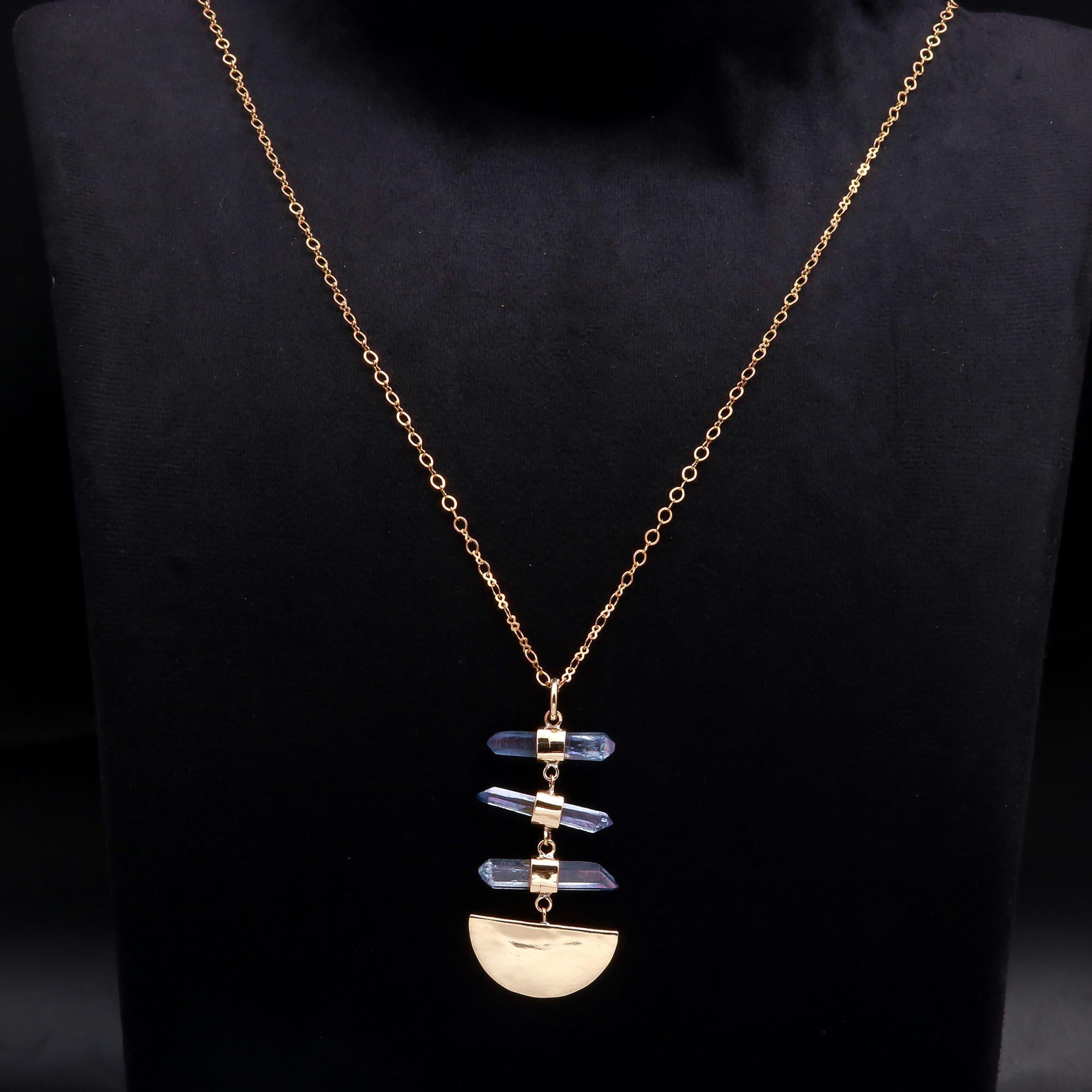 The Triple Crystal: Aura Quartz Moon Necklace