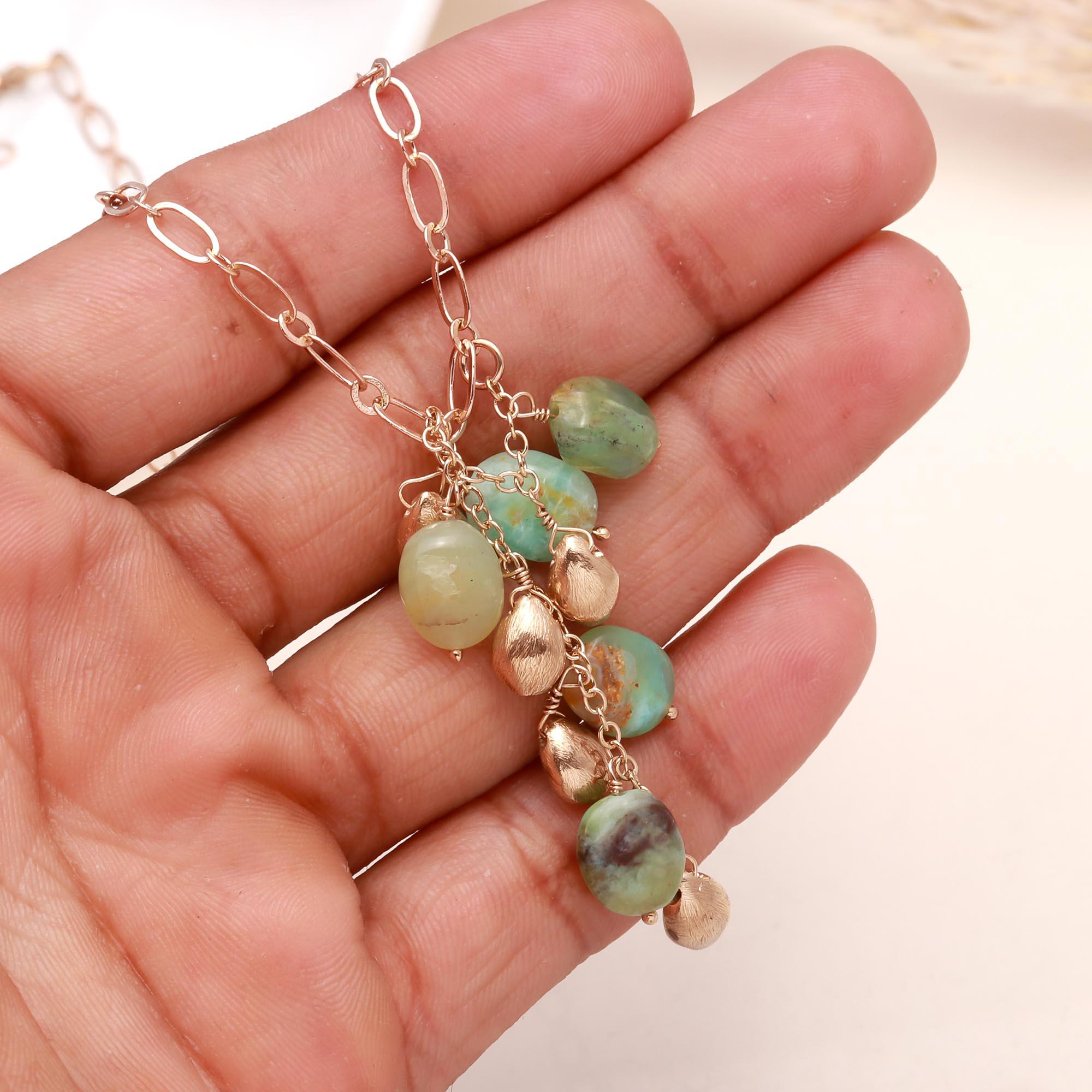 The Forest Cascade: Green Opal Cluster Beaded Necklace
