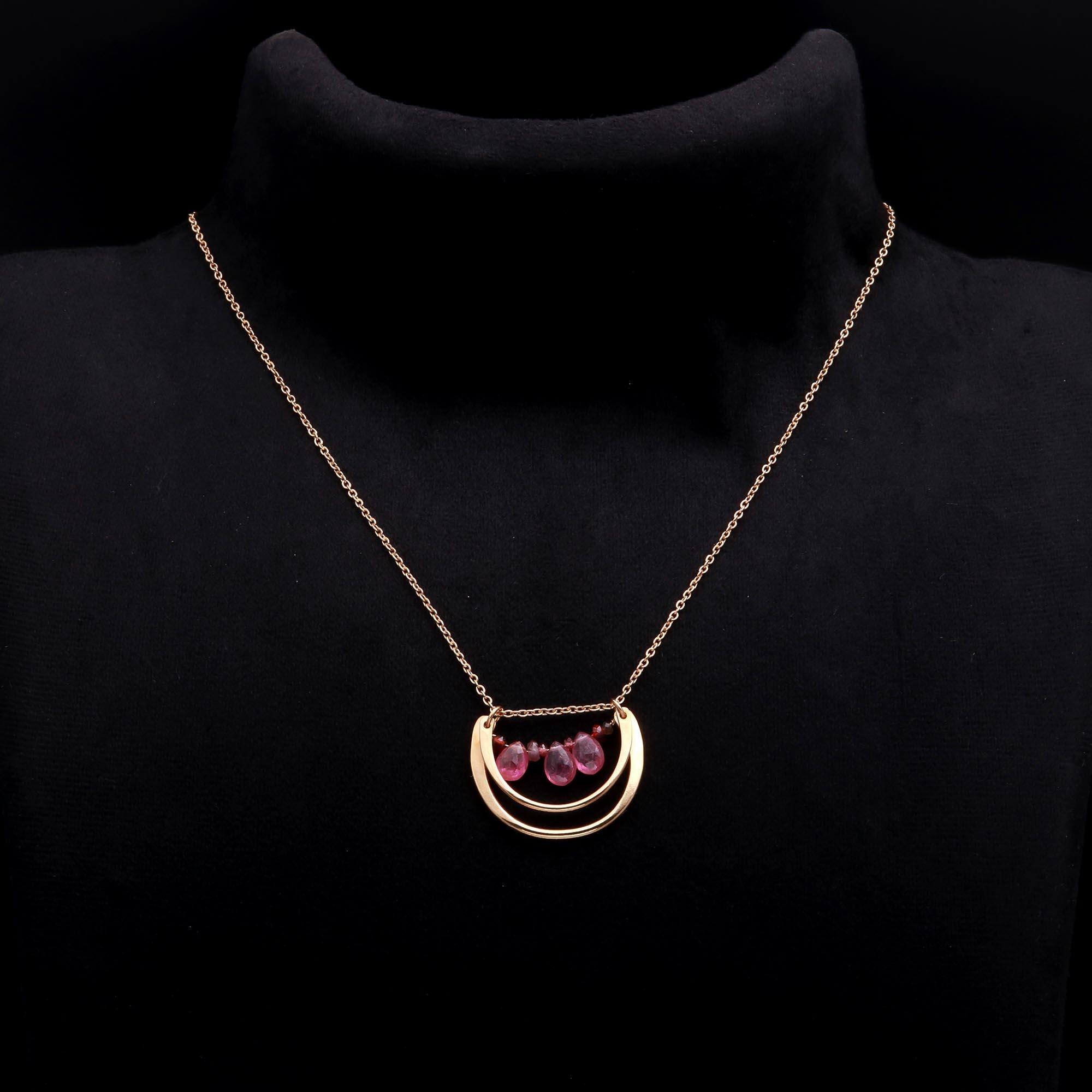 The Ruby Curve: Pink Tourmaline Gold Arc Bib Necklace