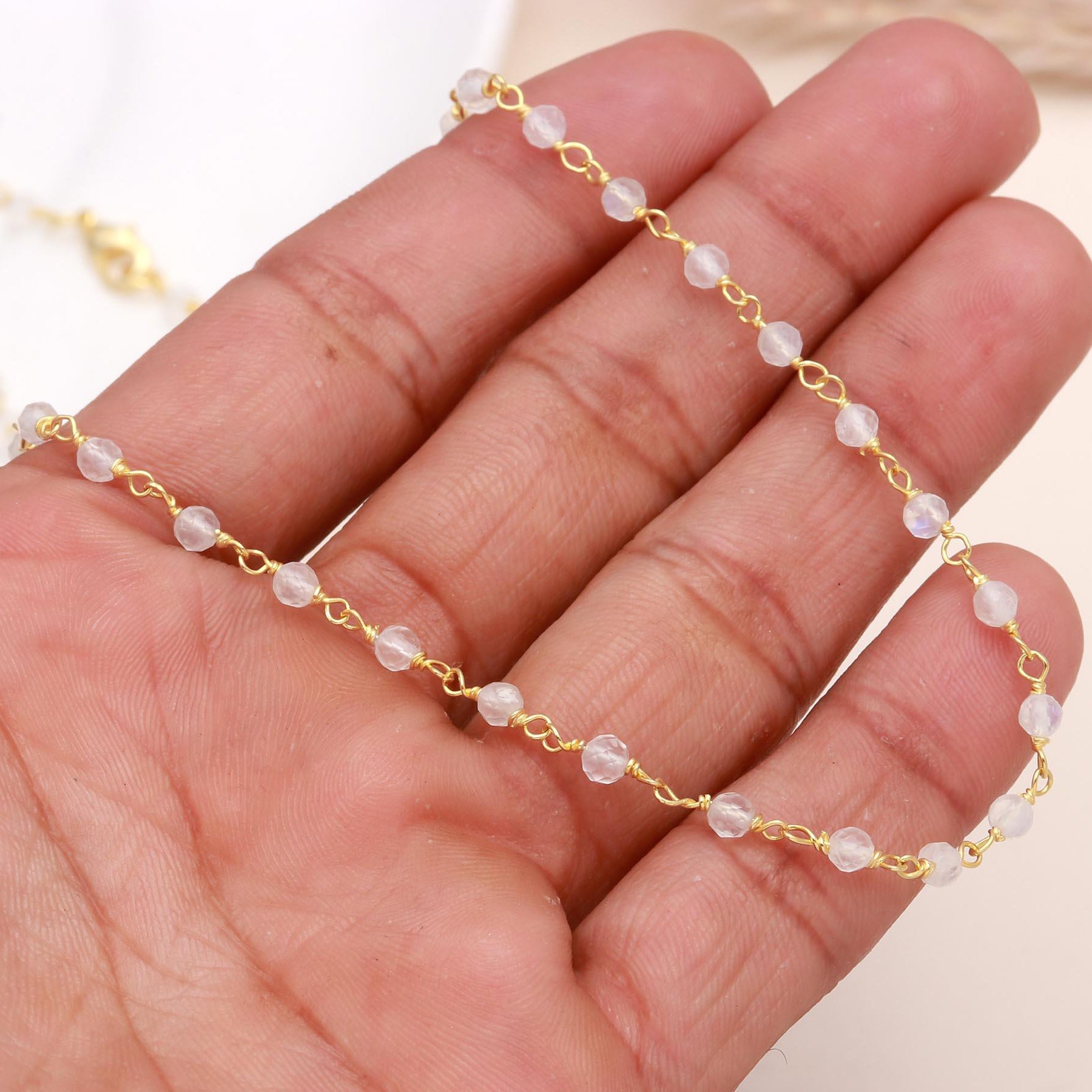 The Dainty Station: Moonstone Beaded Gold Necklace
