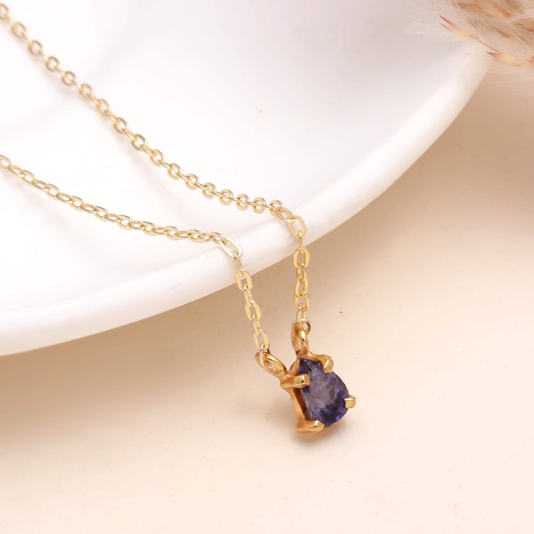 The Violet Solitaire: Dainty Iolite Pendant Necklace