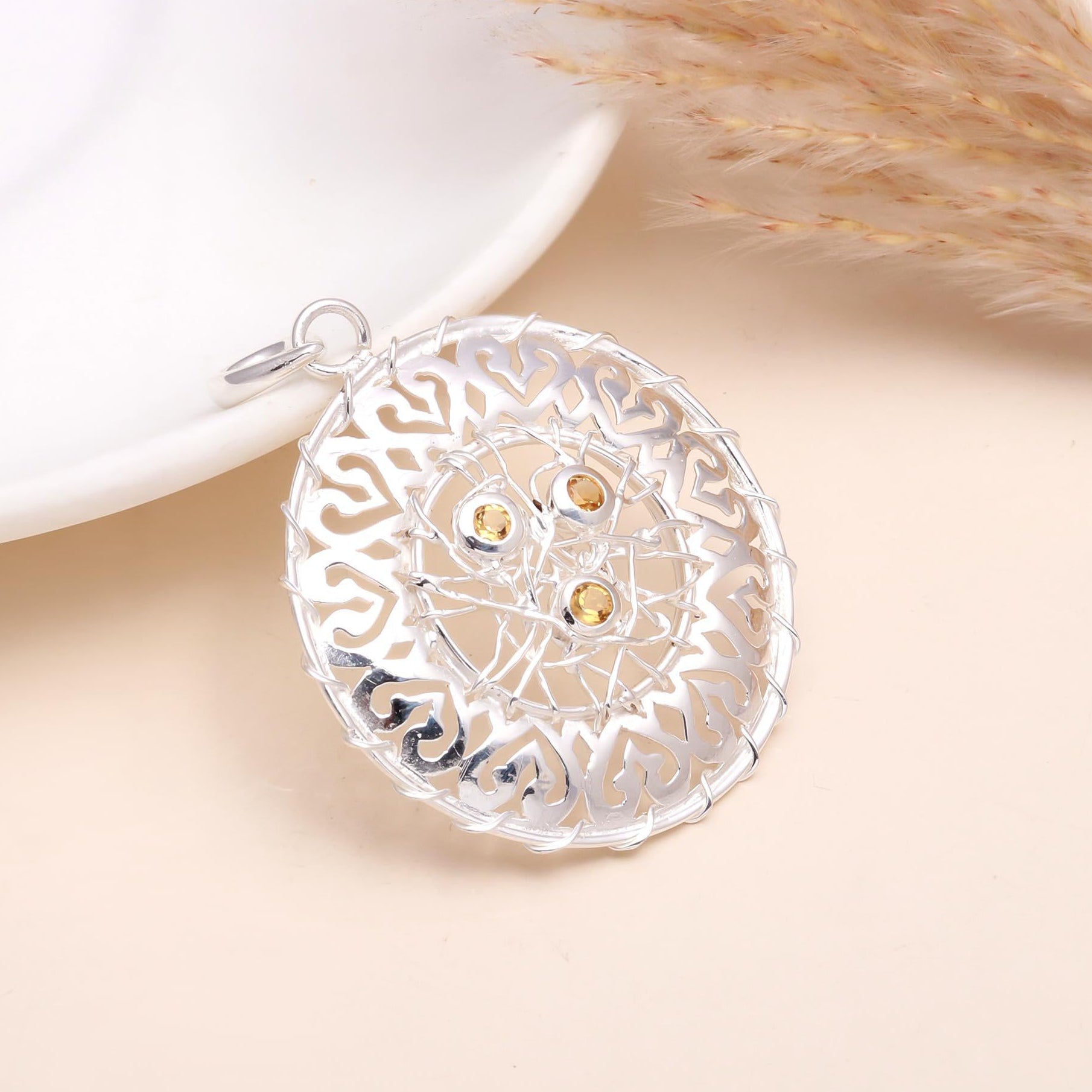 The Silver Weaver: Filigree Dreamcatcher Medallion Pendant